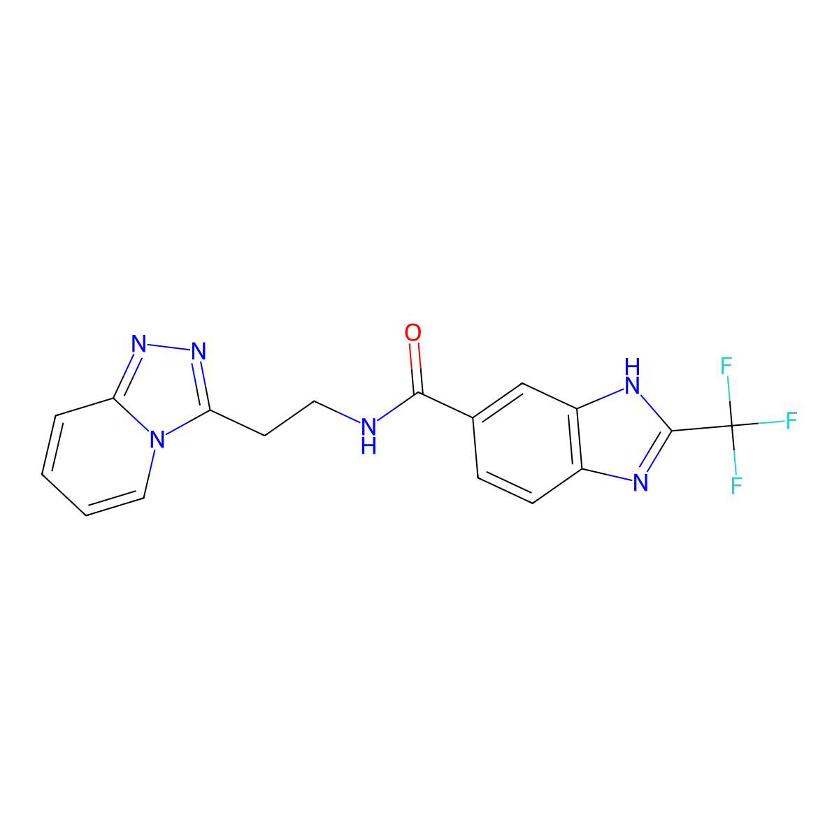 N-(2-[1,2,4]triazolo[4,3-a]pyridin-3-ylethyl)-2-(trifluoromethyl)-1H-1,3-benzimidazole-6-carboxamide molecular structure, CAS 1435995-75-7
