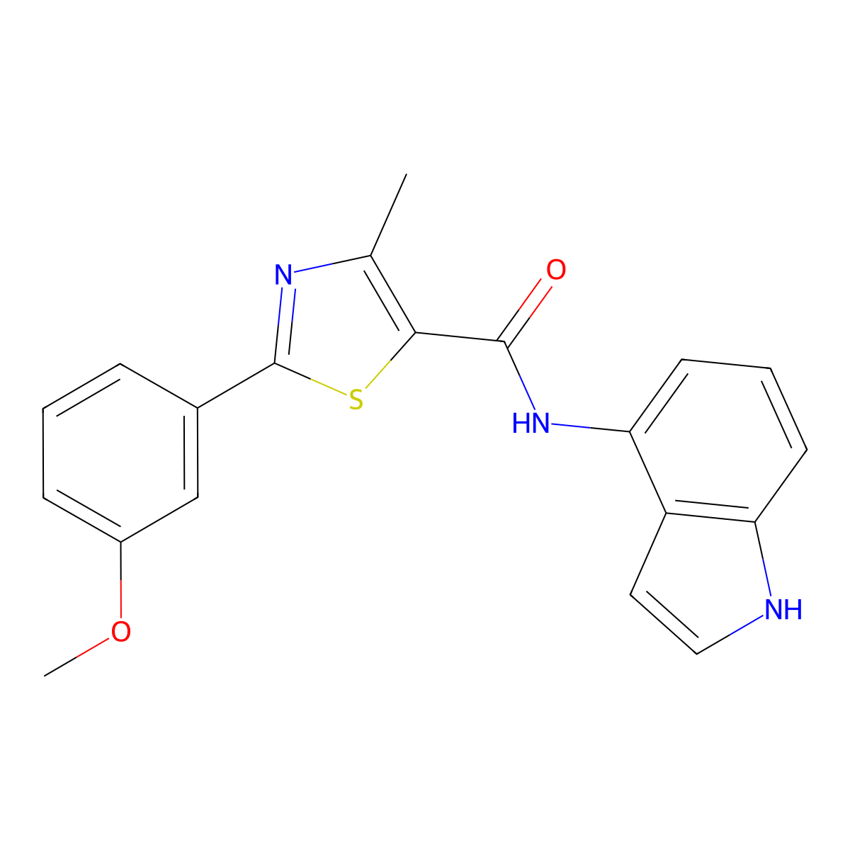 N-(1H-indol-4-yl)-2-(3-methoxyphenyl)-4-methyl-1,3-thiazole-5-carboxamide molecular structure, CAS 1435995-77-9