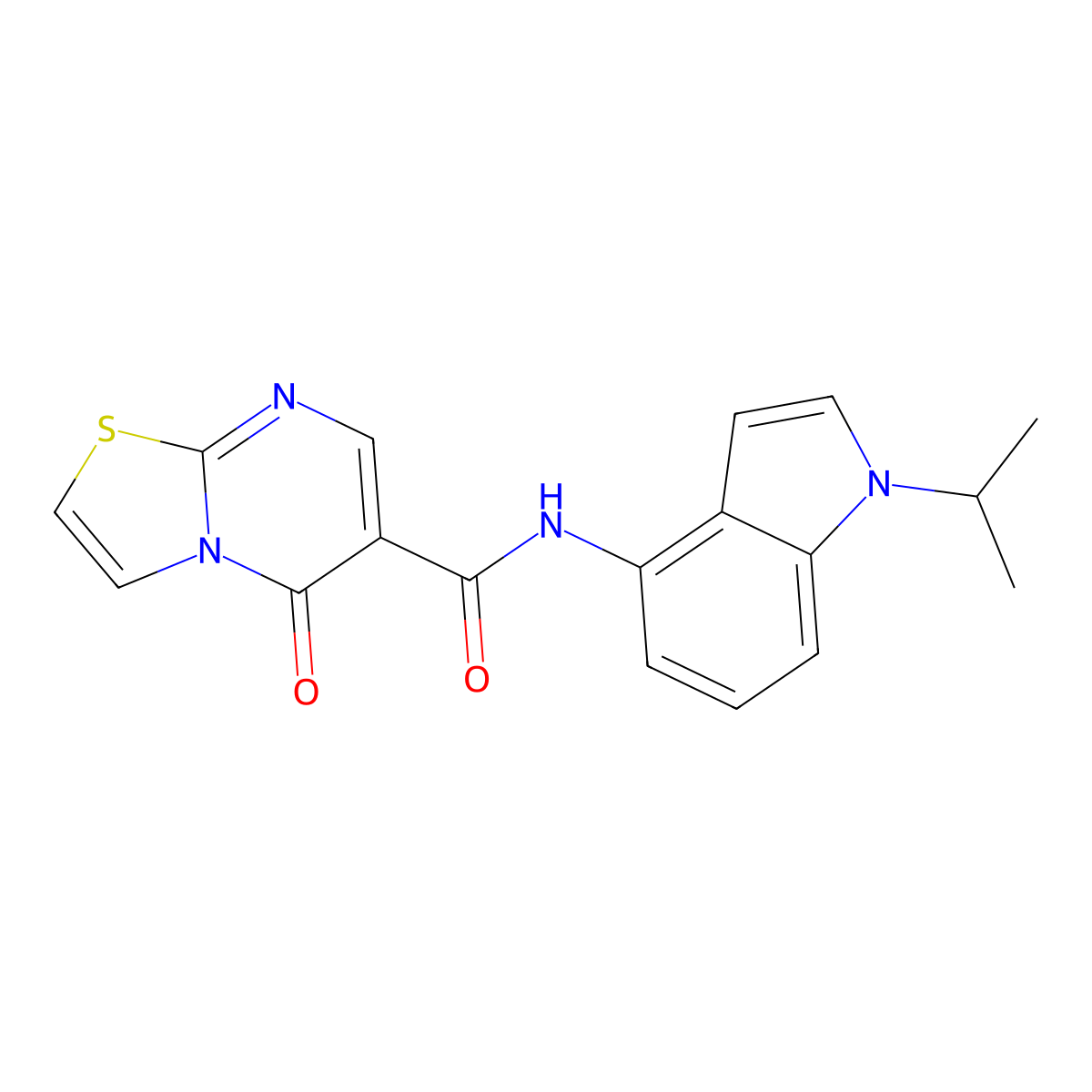5-oxo-N-[1-(propan-2-yl)-1H-indol-4-yl]-5H-[1,3]thiazolo[3,2-a]pyrimidine-6-carboxamide molecular structure, CAS 1435995-94-0