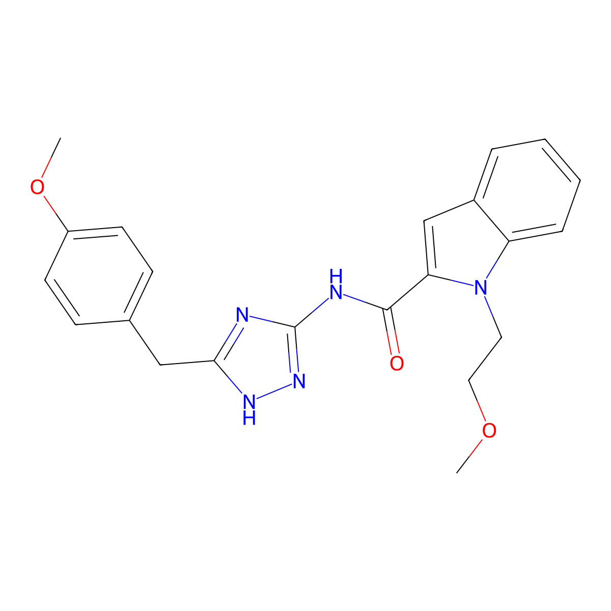 N-[3-(4-methoxybenzyl)-1H-1,2,4-triazol-5-yl]-1-(2-methoxyethyl)-1H-indole-2-carboxamide molecular structure, CAS 1435996-03-4