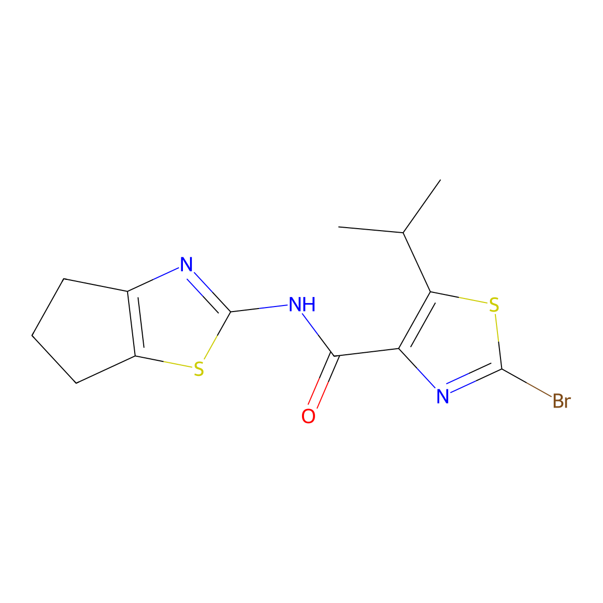 2-bromo-N-(5,6-dihydro-4H-cyclopenta[d]thiazol-2-yl)-5-isopropylthiazole-4-carboxamide molecular structure, CAS 1435996-05-6