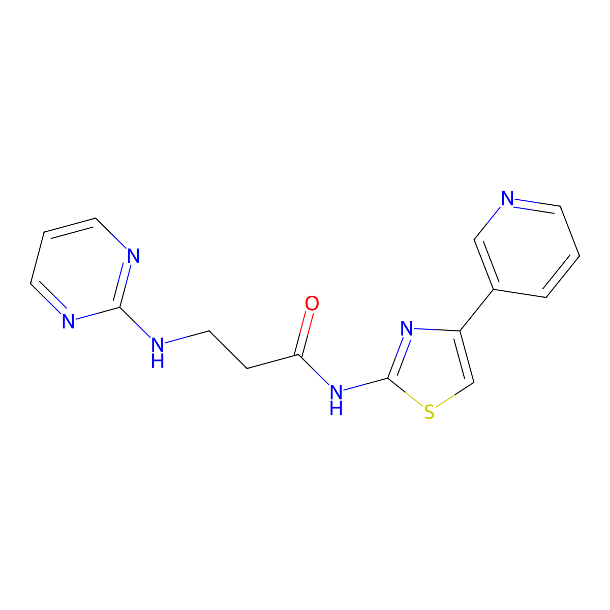 N-(4-(pyridin-3-yl)thiazol-2-yl)-3-(pyrimidin-2-ylamino)propanamide molecular structure, CAS 1435996-23-8