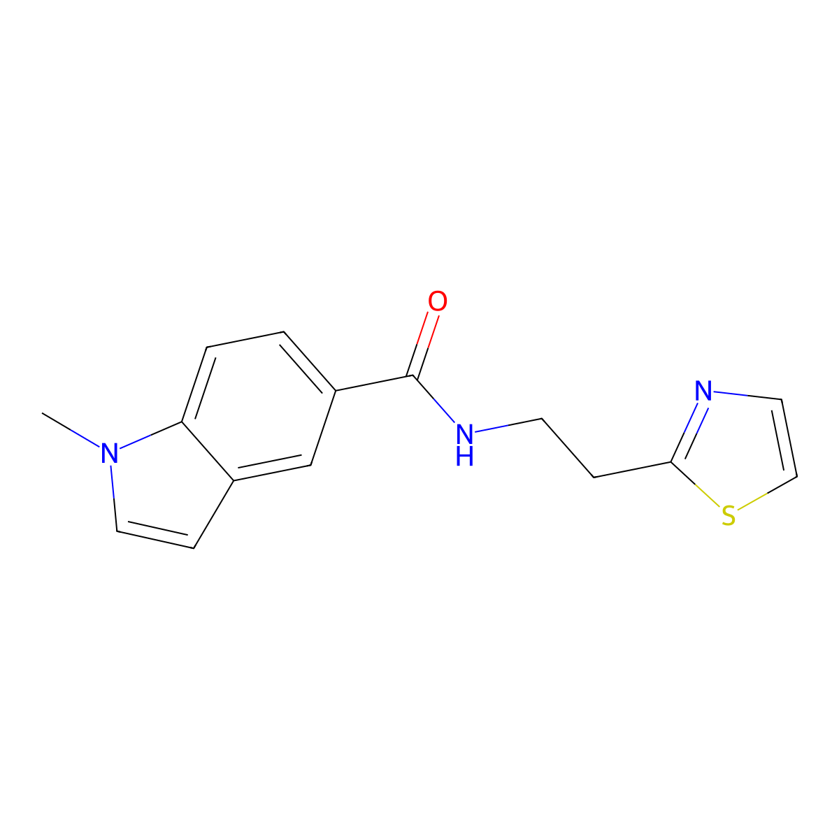 1-methyl-N-[2-(1,3-thiazol-2-yl)ethyl]-1H-indole-5-carboxamide molecular structure, CAS 1435996-33-0