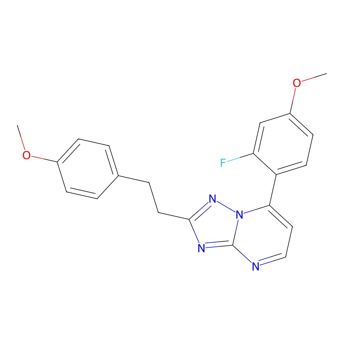 3-Fluoro-4-[2-(4-methoxyphenethyl)[1,2,4]triazolo[1,5-a]pyrimidin-7-yl]phenyl methyl ether molecular structure, CAS 1435996-40-9
