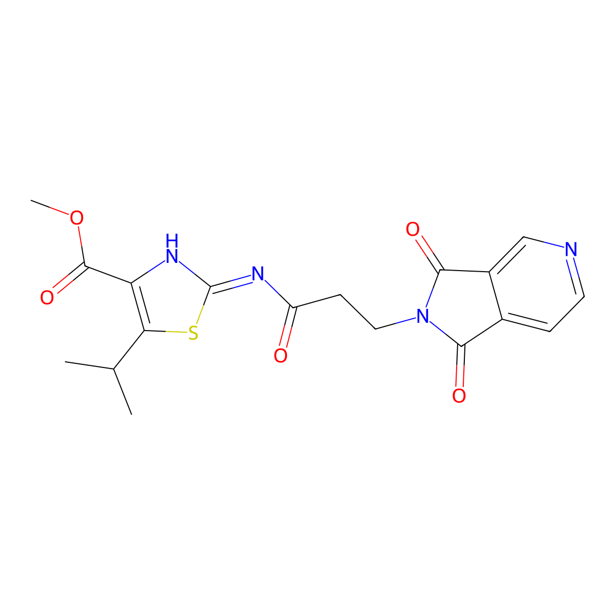 methyl 2-{[3-(1,3-dioxo-1,3-dihydro-2H-pyrrolo[3,4-c]pyridin-2-yl)propanoyl]amino}-5-(propan-2-yl)-1,3-thiazole-4-carboxylate molecular structure, CAS 1435996-42-1