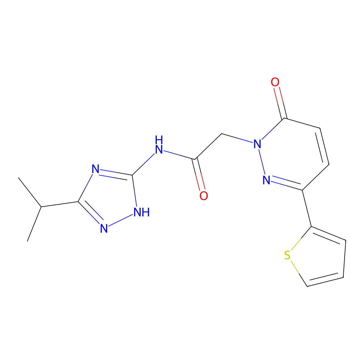 2-[6-oxo-3-(thiophen-2-yl)pyridazin-1(6H)-yl]-N-[3-(propan-2-yl)-1H-1,2,4-triazol-5-yl]acetamide molecular structure, CAS 1435996-46-5