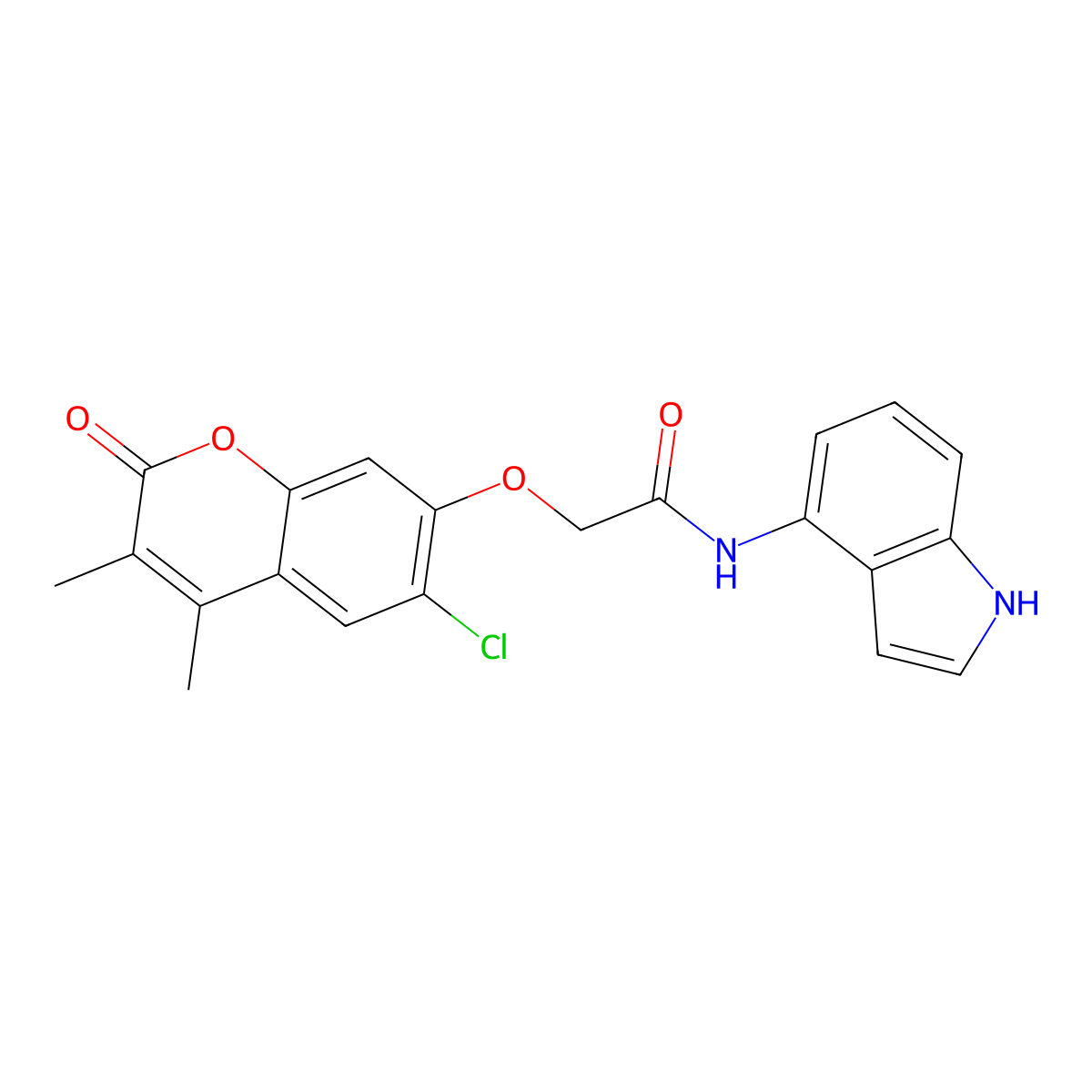 2-[(6-chloro-3,4-dimethyl-2-oxo-2H-chromen-7-yl)oxy]-N-(1H-indol-4-yl)acetamide molecular structure, CAS 1435996-47-6