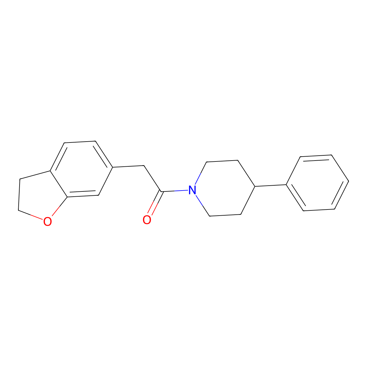 2-(2,3-Dihydro-1-benzofuran-6-yl)-1-(4-phenylpiperidin-1-yl)ethanone molecular structure, CAS 1435996-48-7