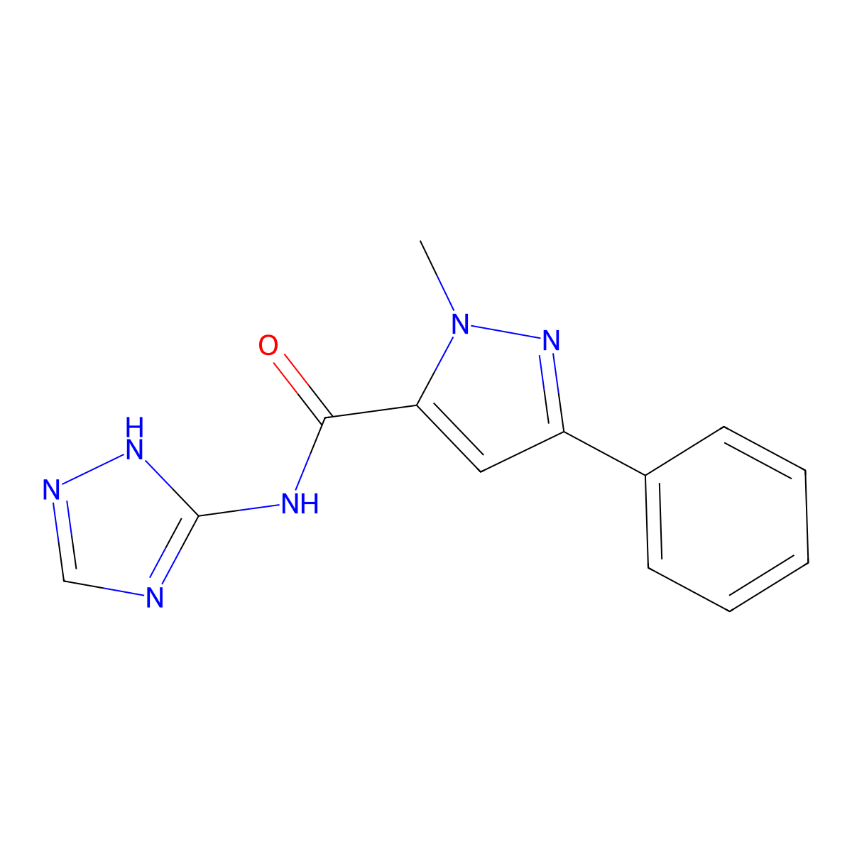 1-methyl-3-phenyl-N-(4H-1,2,4-triazol-3-yl)-1H-pyrazole-5-carboxamide molecular structure, CAS 1435996-51-2