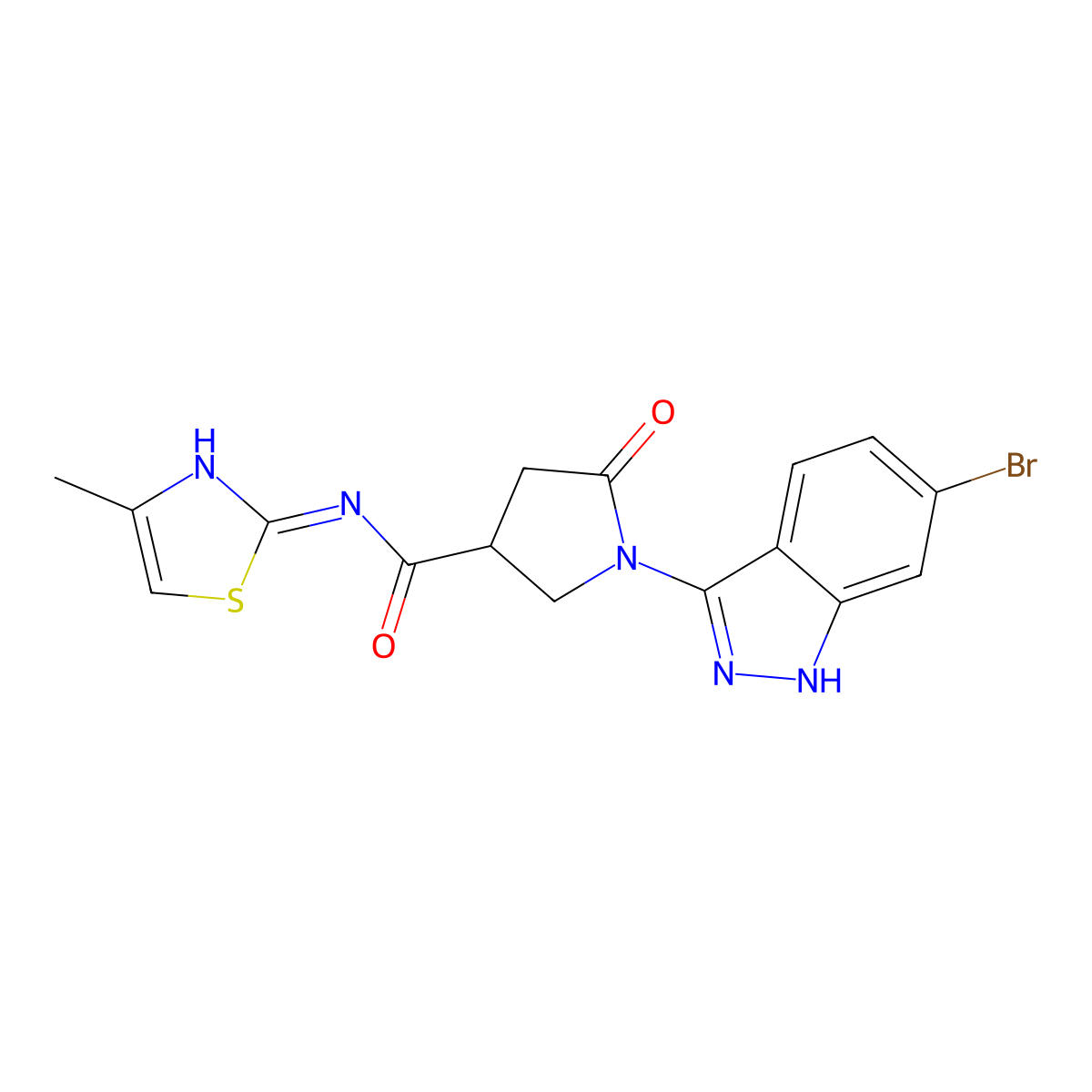 1-(6-bromo-1H-indazol-3-yl)-N-(4-methylthiazol-2-yl)-5-oxopyrrolidine-3-carboxamide molecular structure, CAS 1435996-60-3