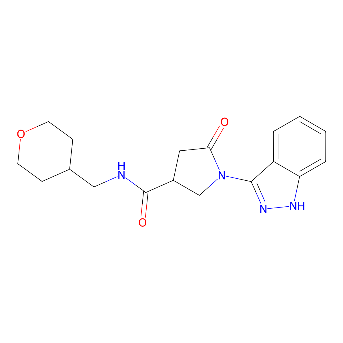 1-(1H-indazol-3-yl)-5-oxo-N-(tetrahydro-2H-pyran-4-ylmethyl)-3-pyrrolidinecarboxamide molecular structure, CAS 1435996-66-9