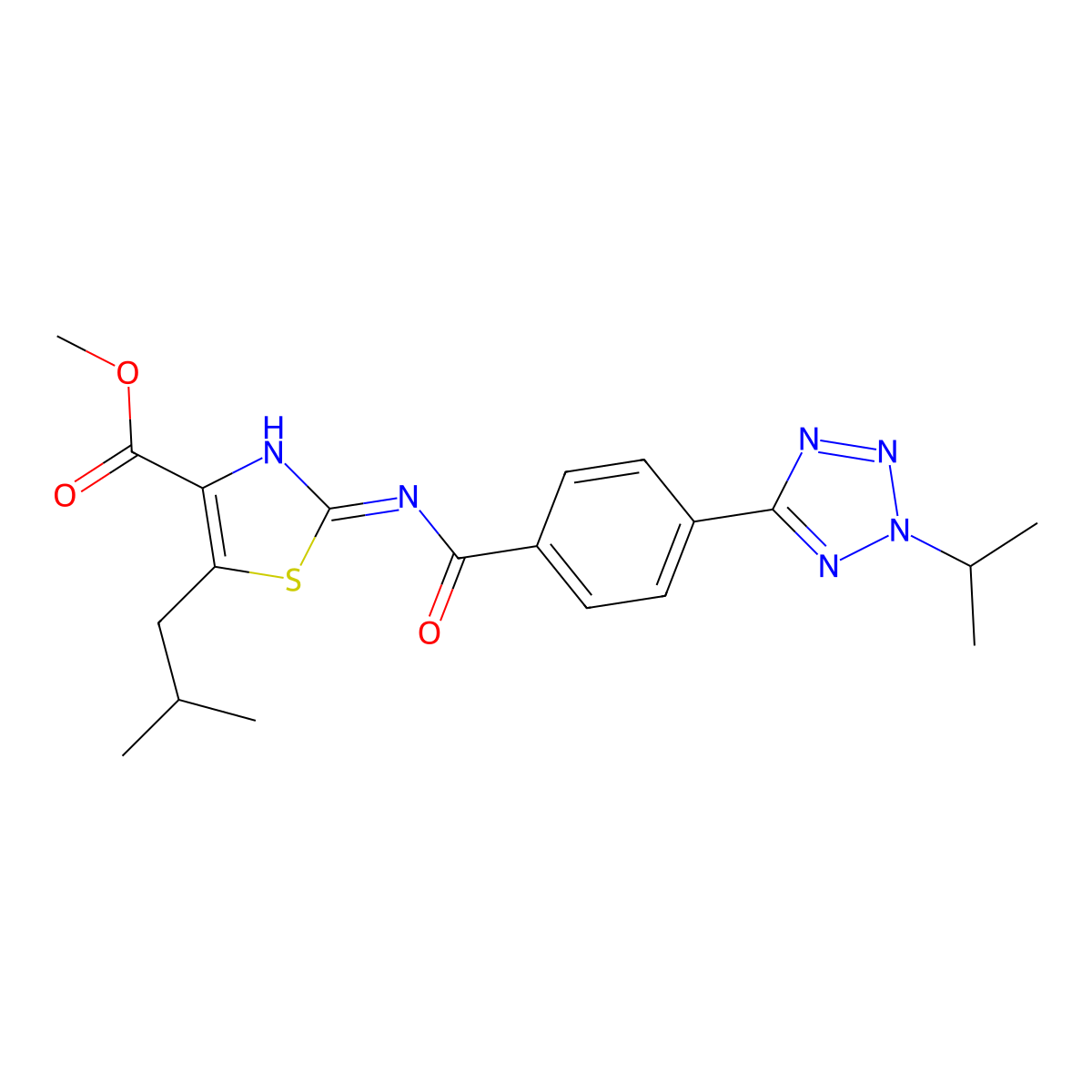methyl 5-(2-methylpropyl)-2-[({4-[2-(propan-2-yl)-2H-tetrazol-5-yl]phenyl}carbonyl)amino]-1,3-thiazole-4-carboxylate molecular structure, CAS 1435996-68-1