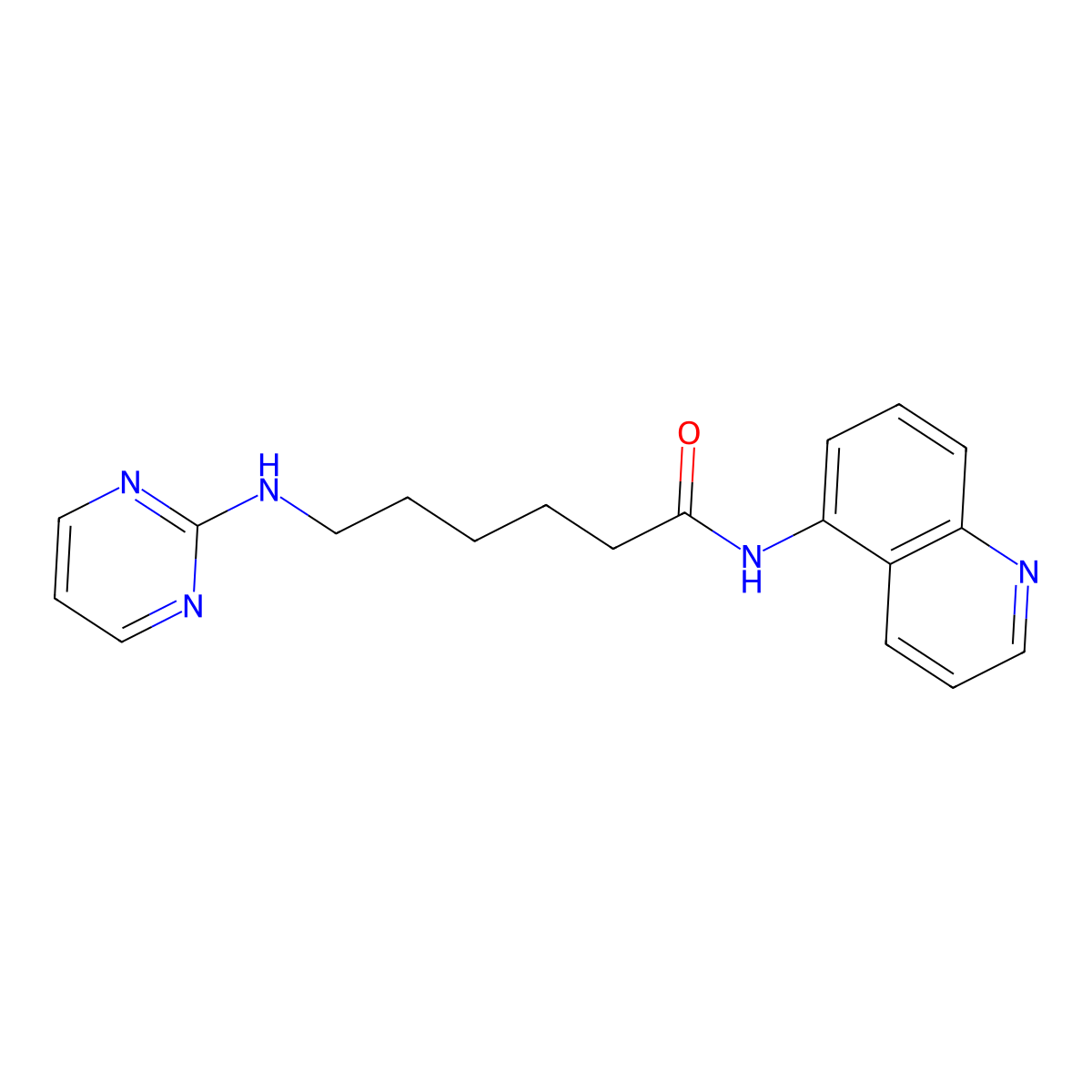 6-(pyrimidin-2-ylamino)-N-(quinolin-5-yl)hexanamide molecular structure, CAS 1435996-78-3