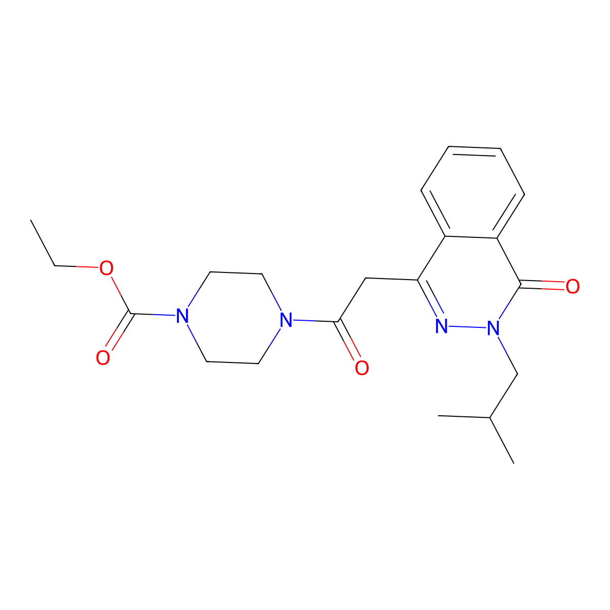 Ethyl 4-{[3-(2-methylpropyl)-4-oxo-3,4-dihydrophthalazin-1-yl]acetyl}piperazine-1-carboxylate molecular structure, CAS 1435996-79-4