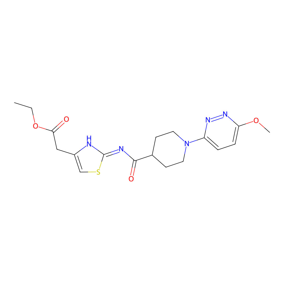 Ethyl [2-({[1-(6-methoxypyridazin-3-yl)piperidin-4-yl]carbonyl}amino)-1,3-thiazol-4-yl]acetate molecular structure, CAS 1435996-87-4