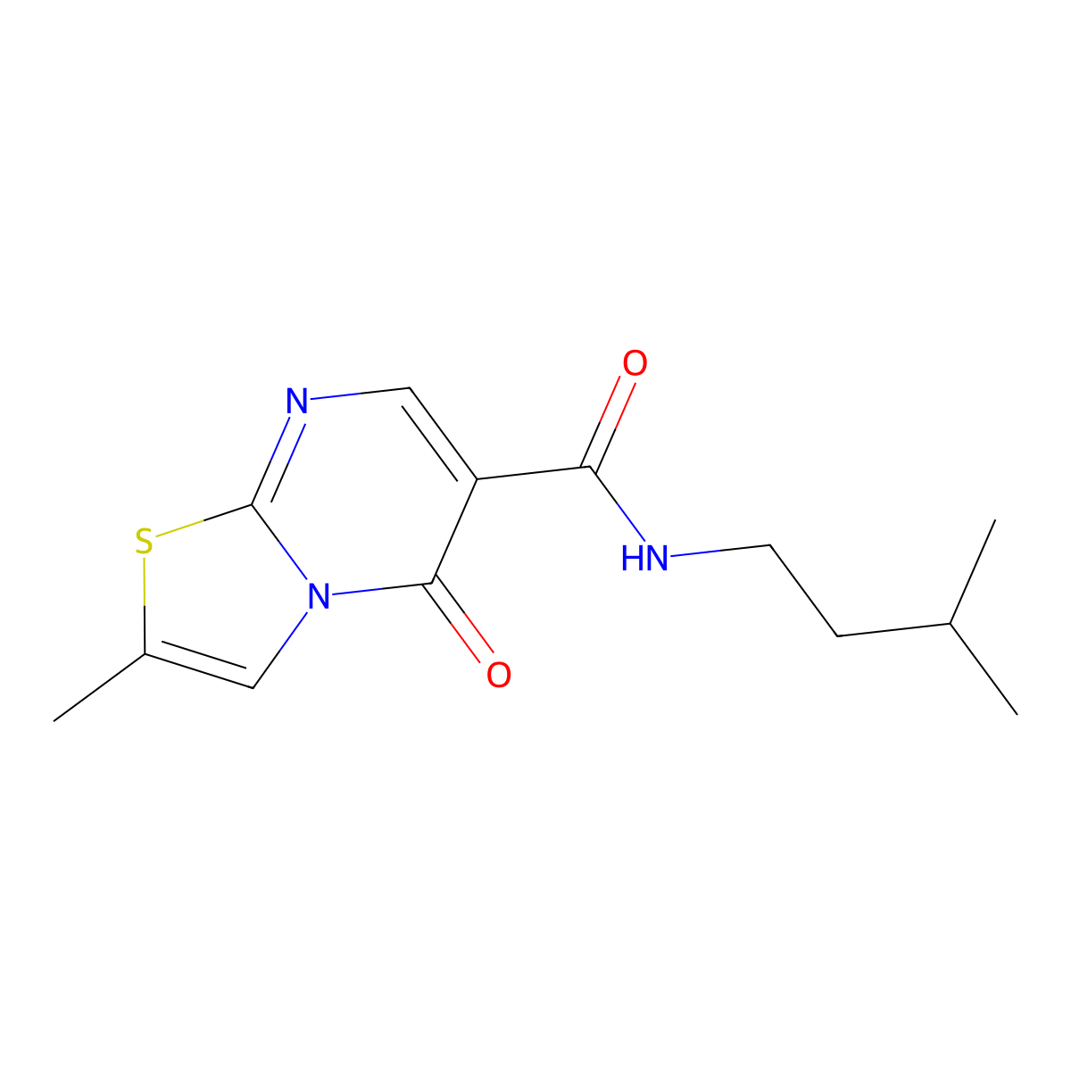 N-isopentyl-2-methyl-5-oxo-5H-[1,3]thiazolo[3,2-a]pyrimidine-6-carboxamide molecular structure, CAS 1435996-90-9