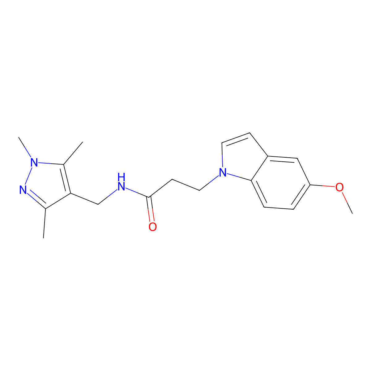 3-(5-methoxy-1H-indol-1-yl)-N-[(1,3,5-trimethyl-1H-pyrazol-4-yl)methyl]propanamide molecular structure, CAS 1435996-95-4