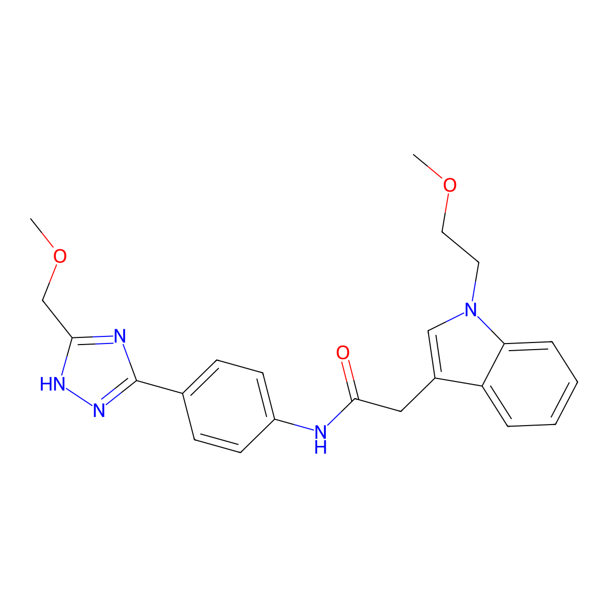 2-[1-(2-methoxyethyl)-1H-indol-3-yl]-N-{4-[5-(methoxymethyl)-1H-1,2,4-triazol-3-yl]phenyl}acetamide molecular structure, CAS 1435997-00-4