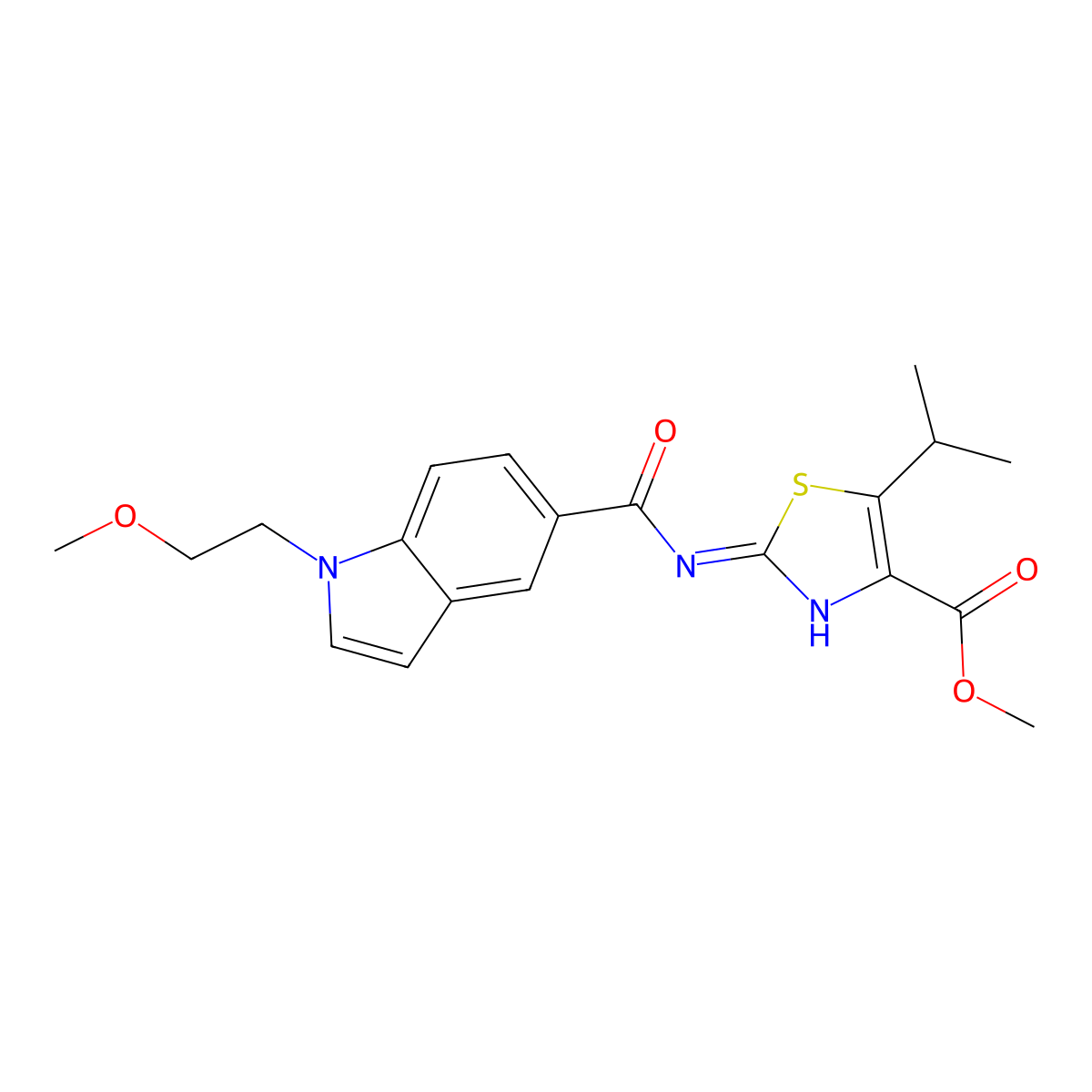 methyl 2-({[1-(2-methoxyethyl)-1H-indol-5-yl]carbonyl}amino)-5-(propan-2-yl)-1,3-thiazole-4-carboxylate molecular structure, CAS 1435997-13-9