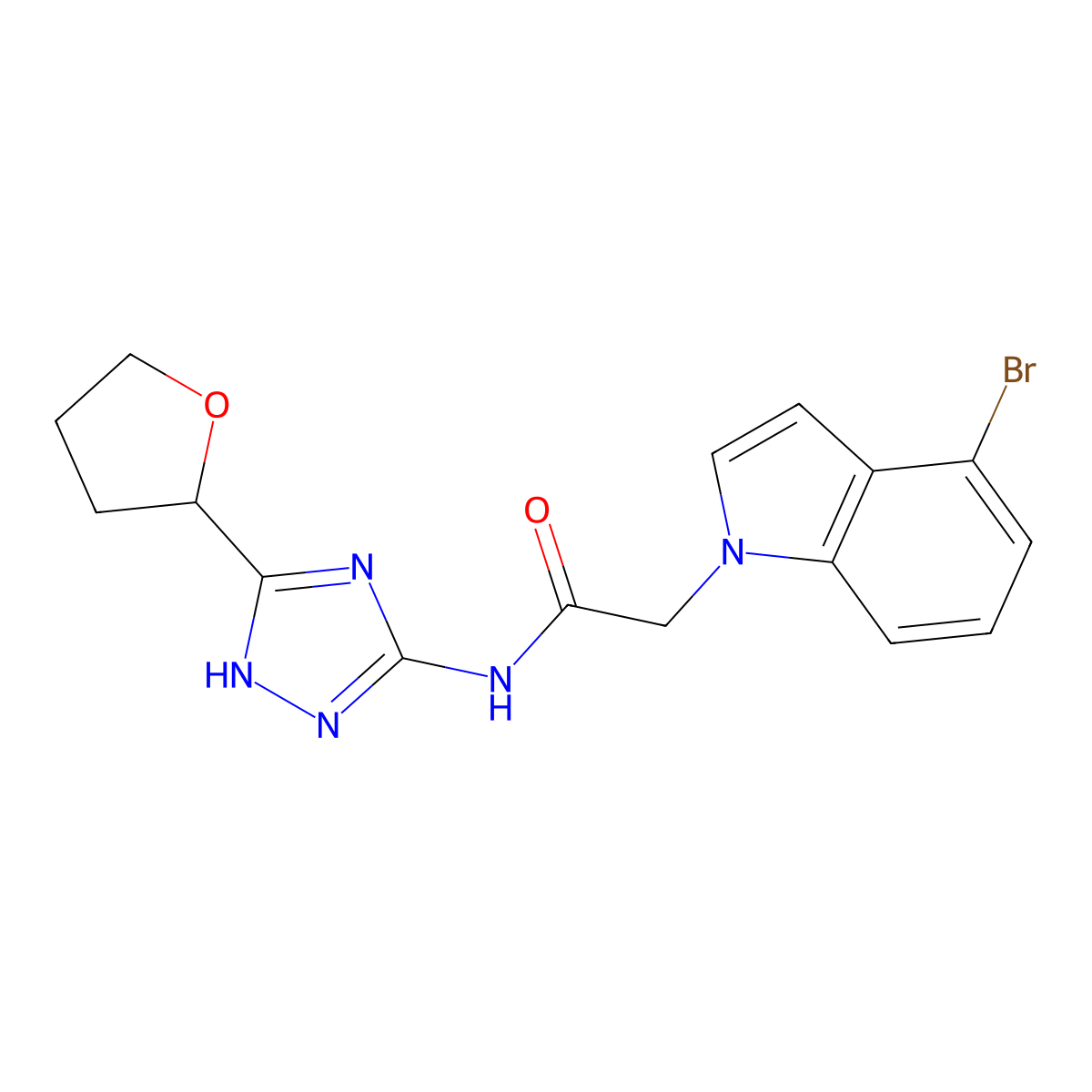 2-(4-bromo-1H-indol-1-yl)-N-[3-(tetrahydrofuran-2-yl)-1H-1,2,4-triazol-5-yl]acetamide molecular structure, CAS 1435997-18-4