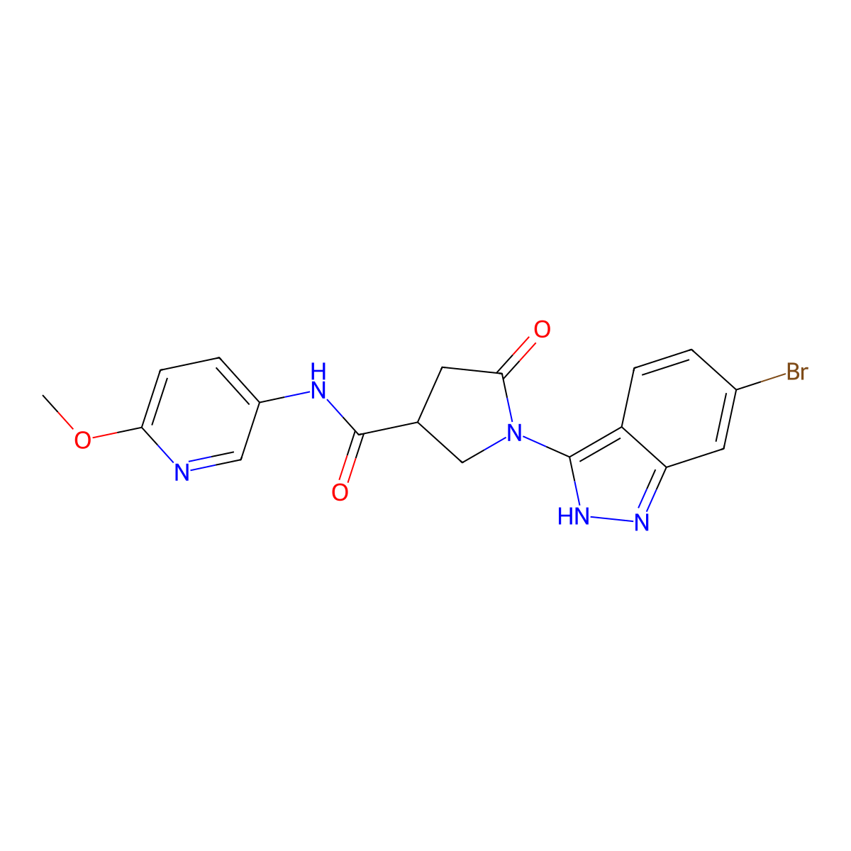 1-(6-bromo-1H-indazol-3-yl)-N-(6-methoxy-3-pyridyl)-5-oxo-3-pyrrolidinecarboxamide molecular structure, CAS 1435997-19-5