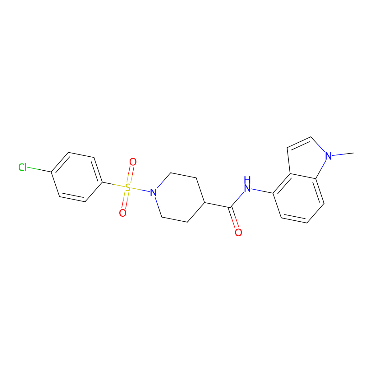 1-[(4-chlorophenyl)sulfonyl]-N-(1-methyl-1H-indol-4-yl)piperidine-4-carboxamide molecular structure, CAS 1435997-23-1