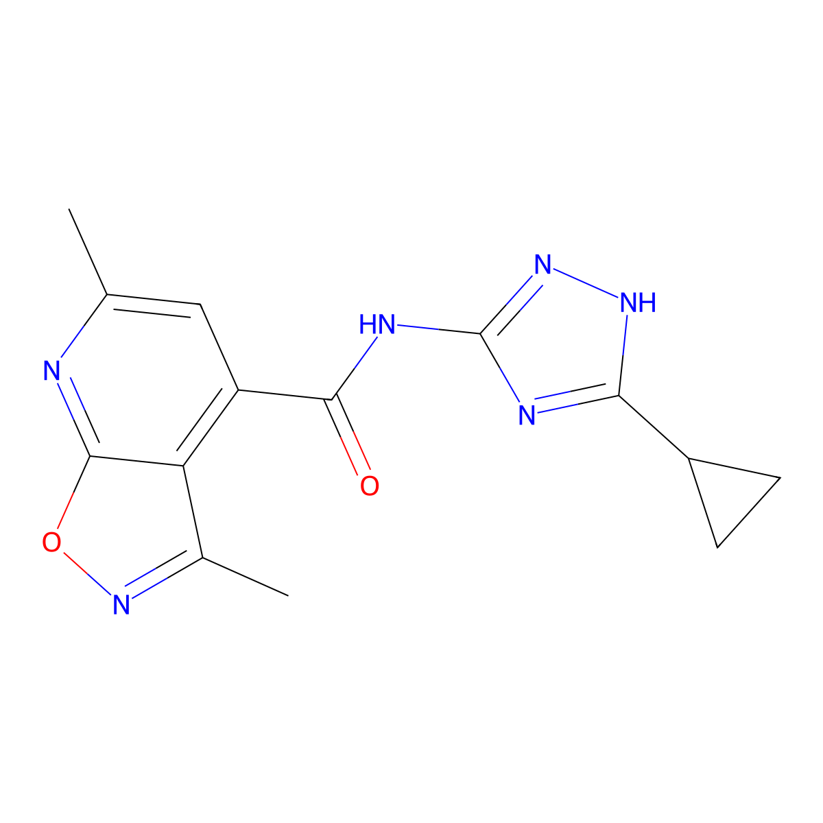 N-(3-cyclopropyl-1H-1,2,4-triazol-5-yl)-3,6-dimethyl[1,2]oxazolo[5,4-b]pyridine-4-carboxamide molecular structure, CAS 1435997-30-0