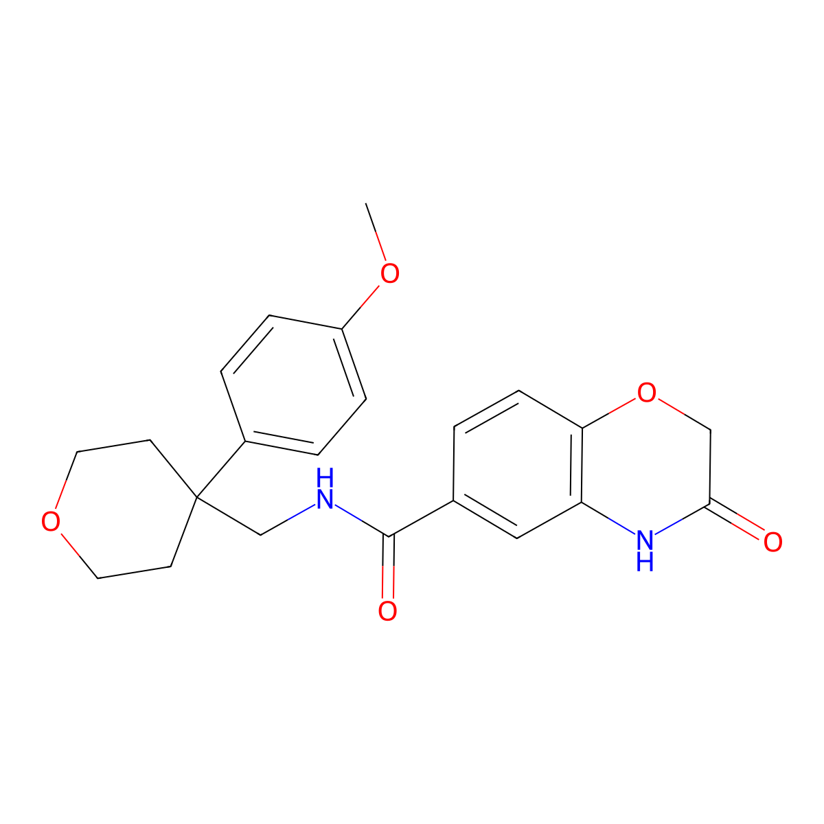 N-{[4-(4-methoxyphenyl)tetrahydro-2H-pyran-4-yl]methyl}-3-oxo-3,4-dihydro-2H-1,4-benzoxazine-6-carboxamide molecular structure, CAS 1435997-31-1