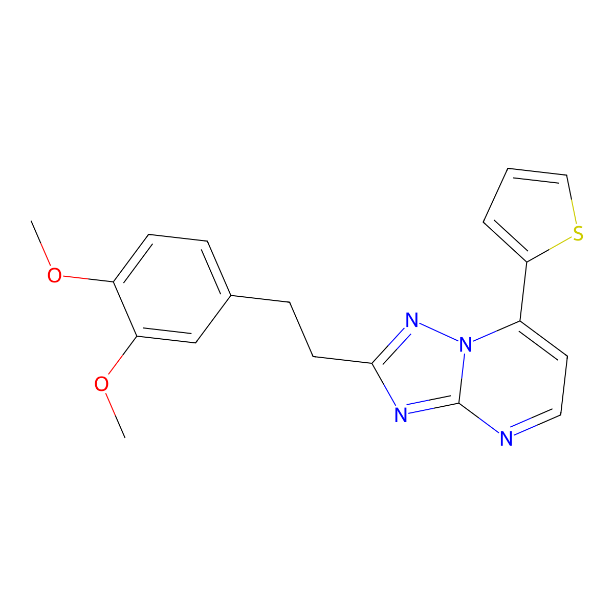 2-(3,4-Dimethoxyphenethyl)-7-(2-thienyl)[1,2,4]triazolo[1,5-a]pyrimidine molecular structure, CAS 1435997-38-8