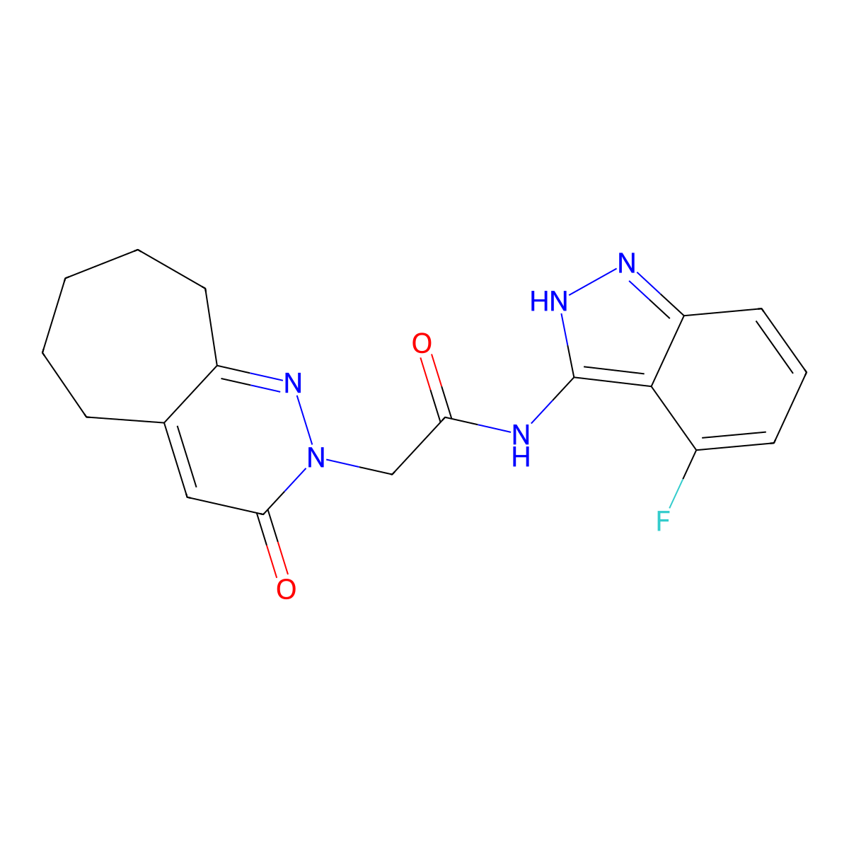 N-(4-fluoro-2H-indazol-3-yl)-2-(3-oxo-3,5,6,7,8,9-hexahydro-2H-cyclohepta[c]pyridazin-2-yl)acetamide molecular structure, CAS 1435997-39-9