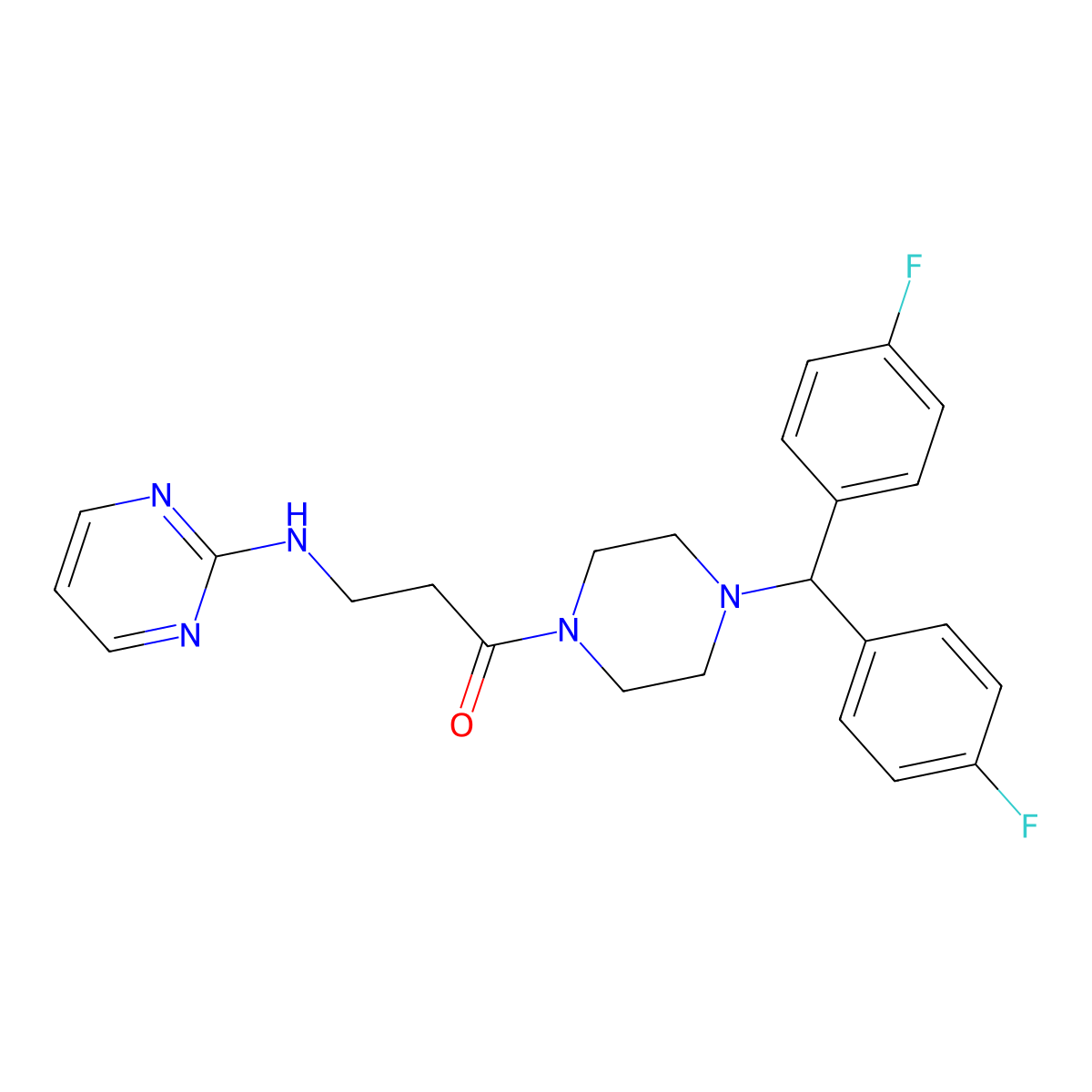 1-{4-[Bis(4-fluorophenyl)methyl]piperazino}-3-(2-pyrimidinylamino)-1-propanone molecular structure, CAS 1435997-54-8