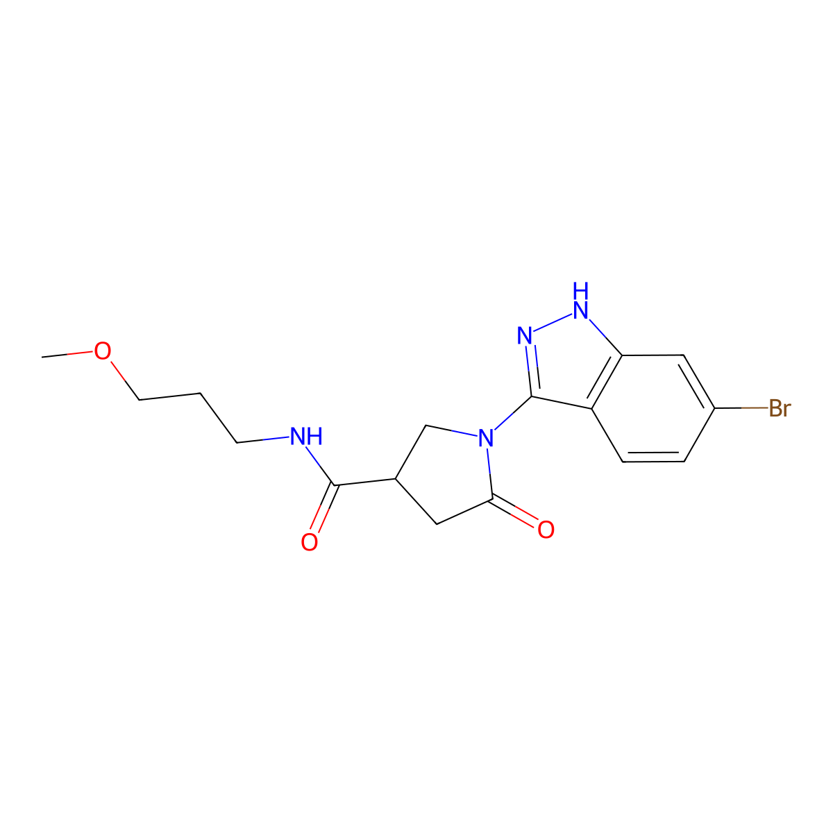 1-(6-bromo-1H-indazol-3-yl)-N-(3-methoxypropyl)-5-oxo-3-pyrrolidinecarboxamide molecular structure, CAS 1435997-64-0