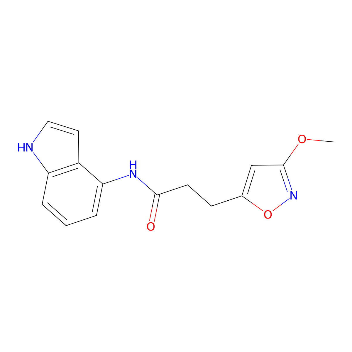 N-(1H-indol-4-yl)-3-(3-methoxy-1,2-oxazol-5-yl)propanamide molecular structure, CAS 1435997-73-1