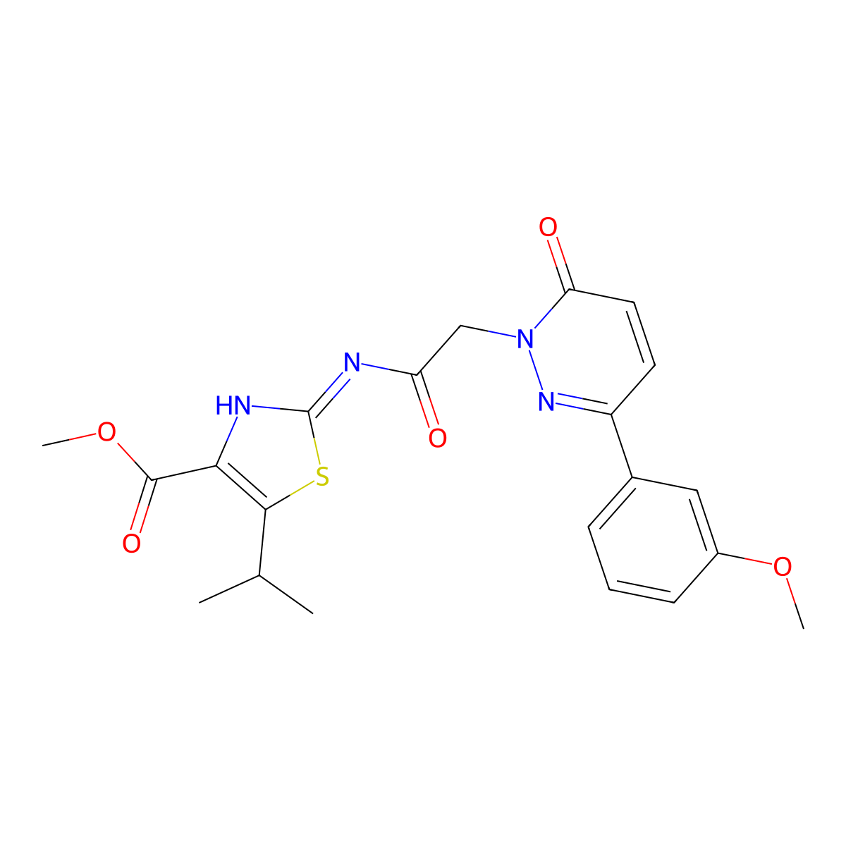 methyl 2-({[3-(3-methoxyphenyl)-6-oxopyridazin-1(6H)-yl]acetyl}amino)-5-(propan-2-yl)-1,3-thiazole-4-carboxylate molecular structure, CAS 1435997-74-2