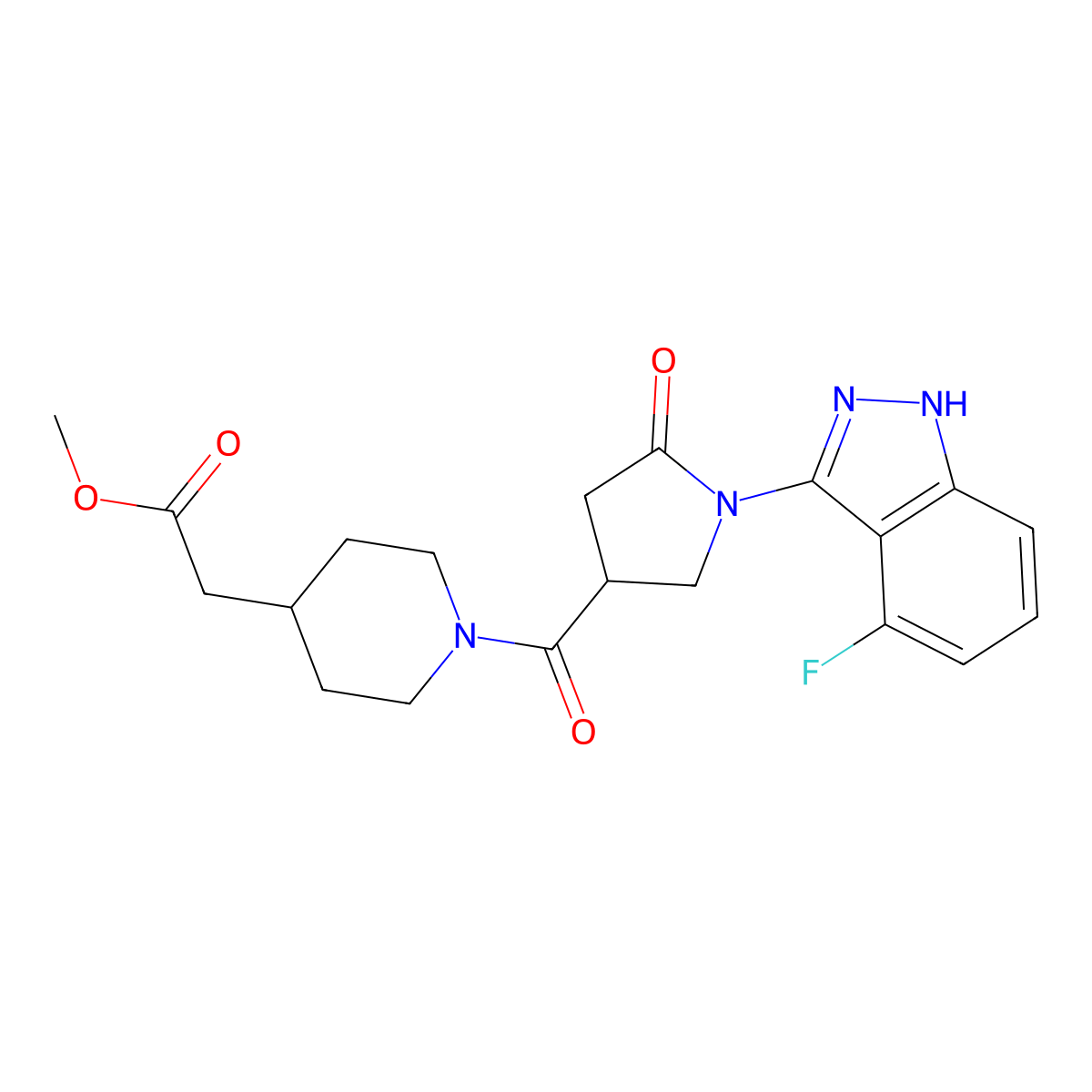 methyl (1-{[1-(4-fluoro-2H-indazol-3-yl)-5-oxopyrrolidin-3-yl]carbonyl}piperidin-4-yl)acetate molecular structure, CAS 1435997-76-4