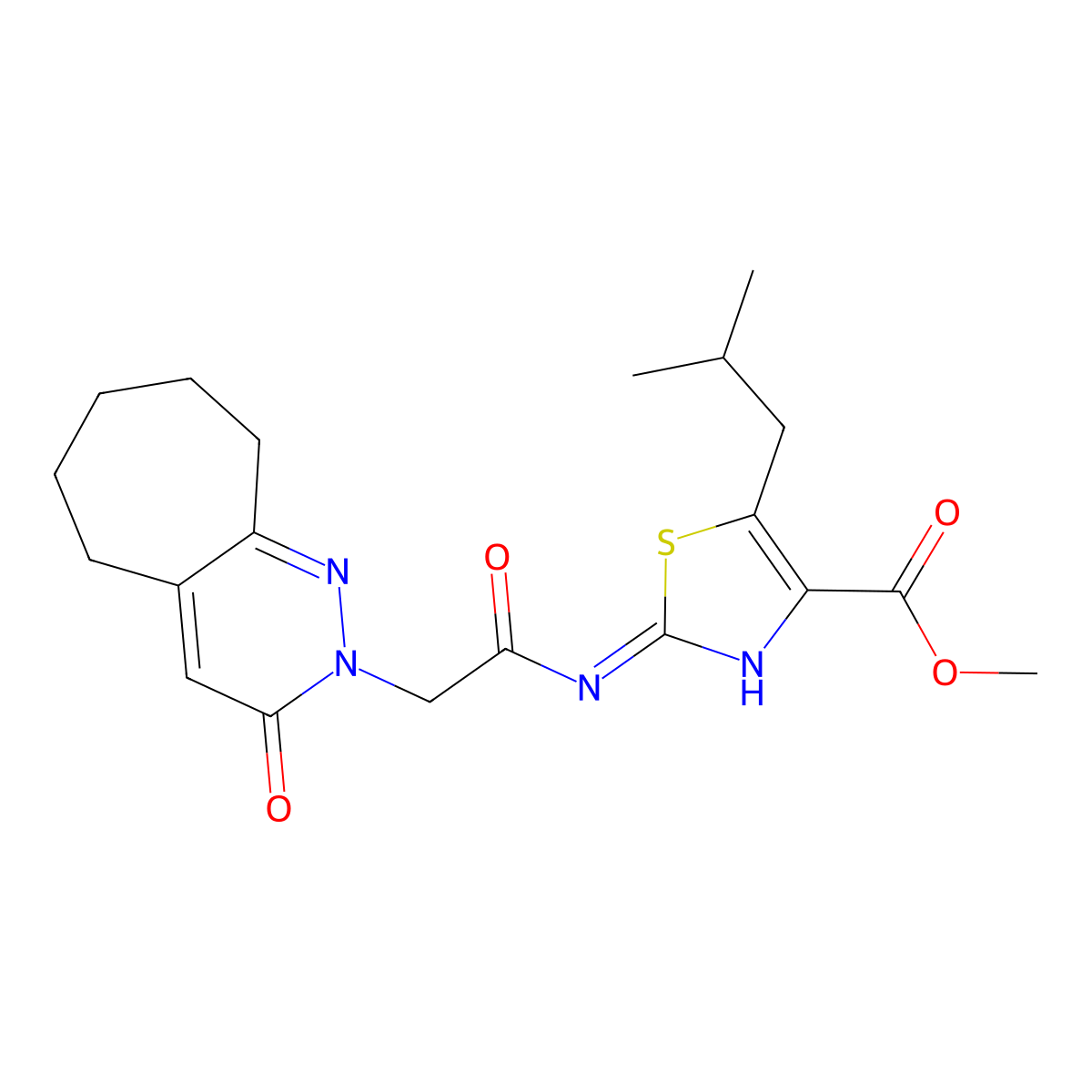 methyl 5-(2-methylpropyl)-2-{[(3-oxo-3,5,6,7,8,9-hexahydro-2H-cyclohepta[c]pyridazin-2-yl)acetyl]amino}-1,3-thiazole-4-carboxylate molecular structure, CAS 1435997-88-8
