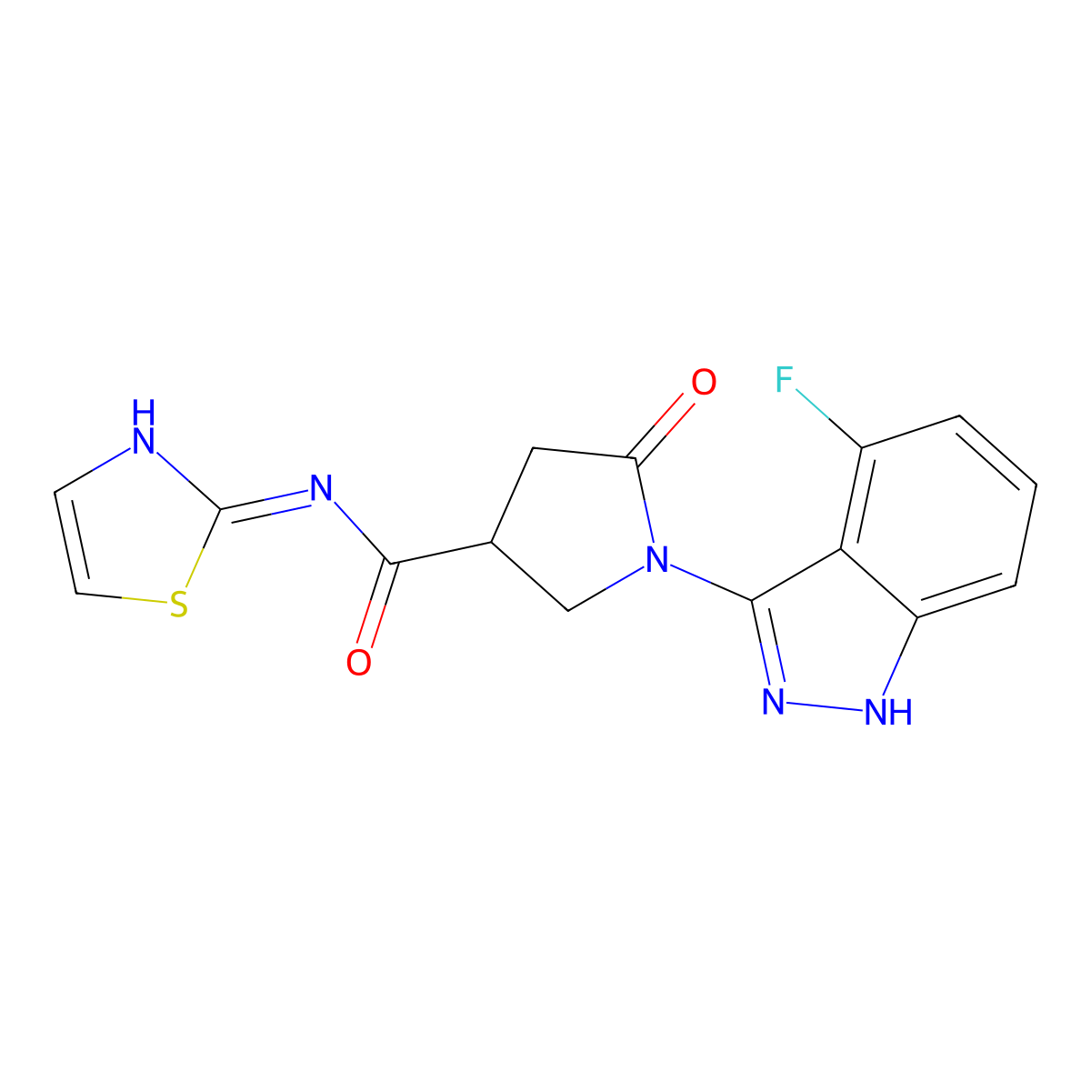 1-(4-fluoro-1H-indazol-3-yl)-5-oxo-N-(thiazol-2-yl)pyrrolidine-3-carboxamide molecular structure, CAS 1435998-13-2