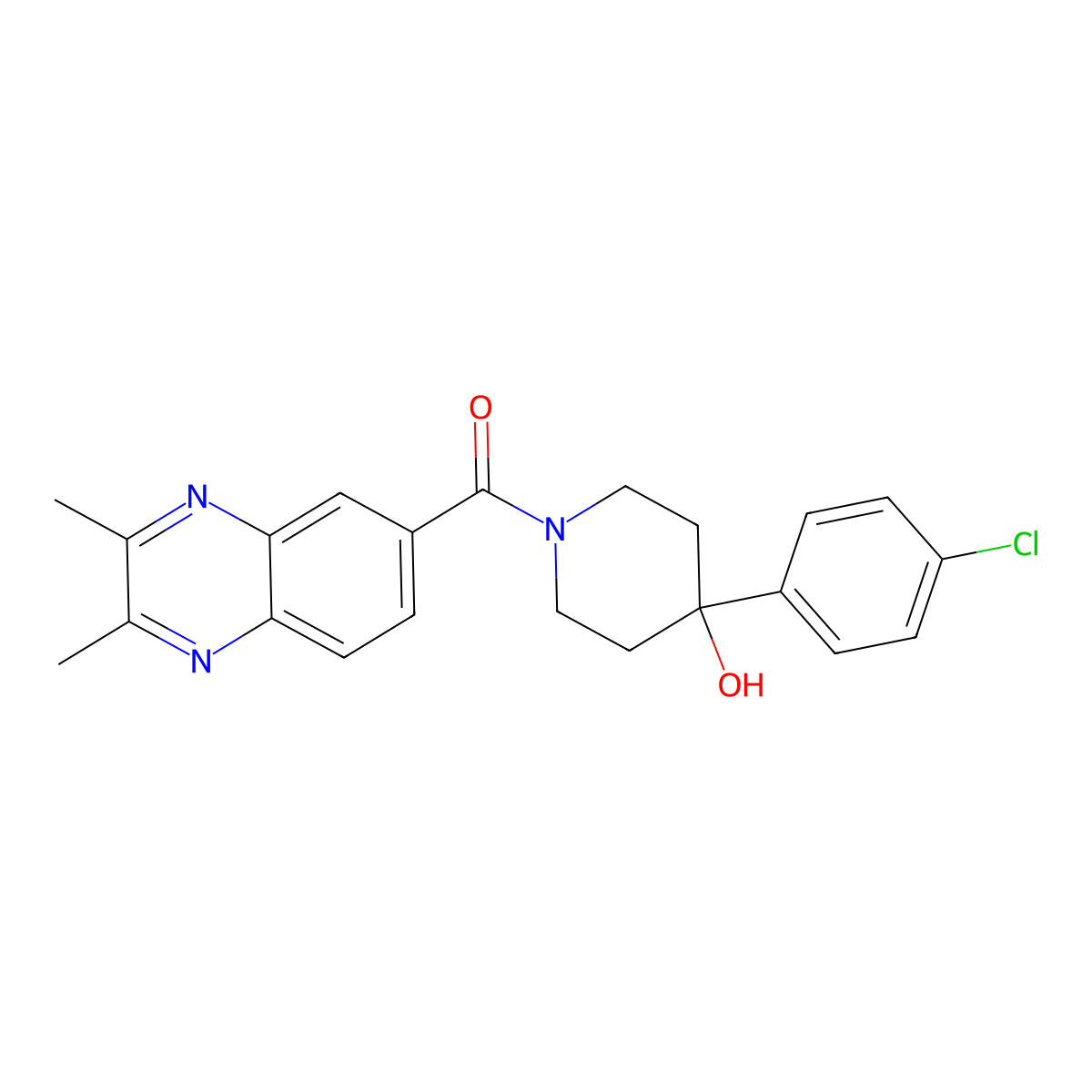 [4-(4-Chlorophenyl)-4-hydroxypiperidino](2,3-dimethyl-6-quinoxalinyl)methanone molecular structure, CAS 1435998-17-6