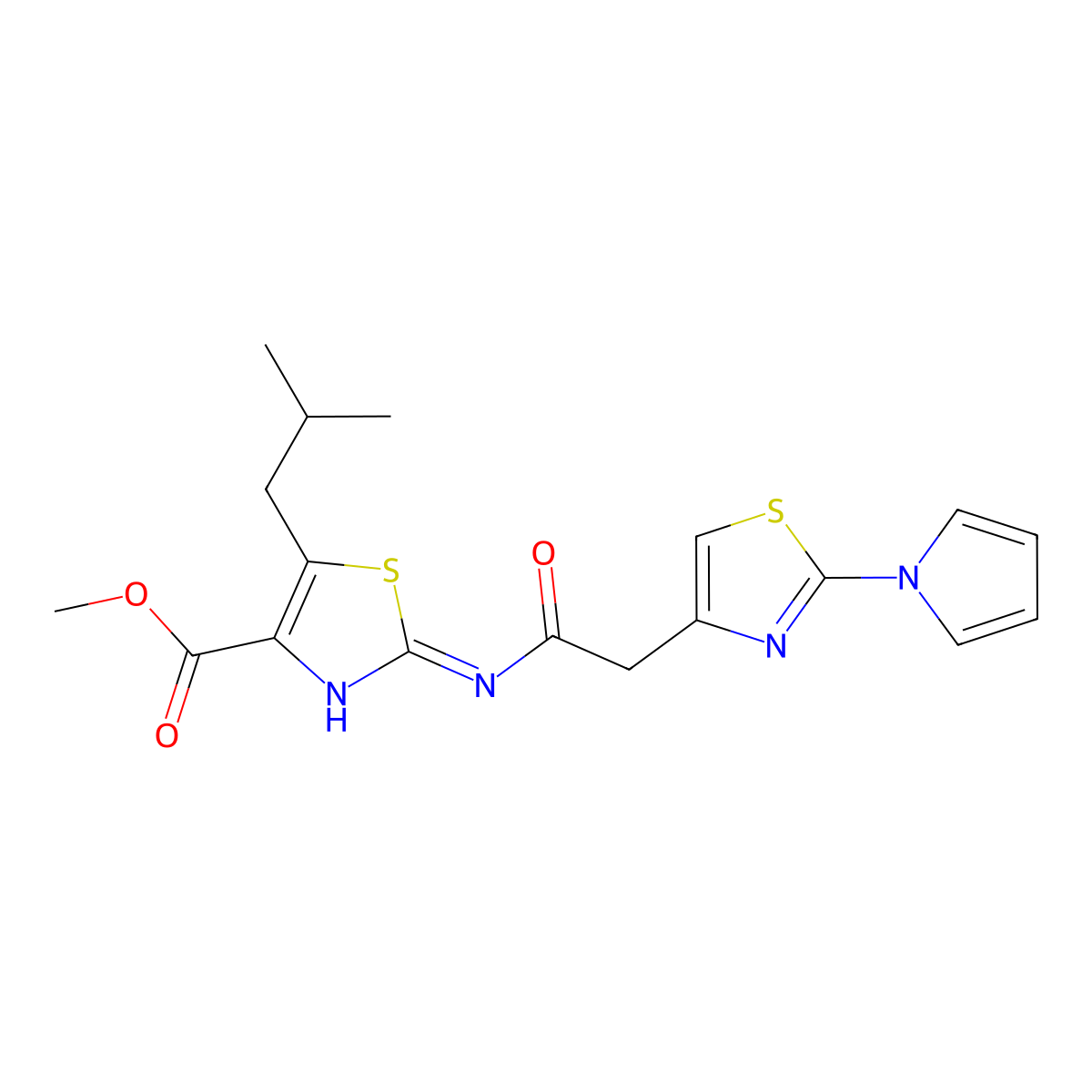 methyl 5-(2-methylpropyl)-2-({[2-(1H-pyrrol-1-yl)-1,3-thiazol-4-yl]acetyl}amino)-1,3-thiazole-4-carboxylate molecular structure, CAS 1435998-33-6