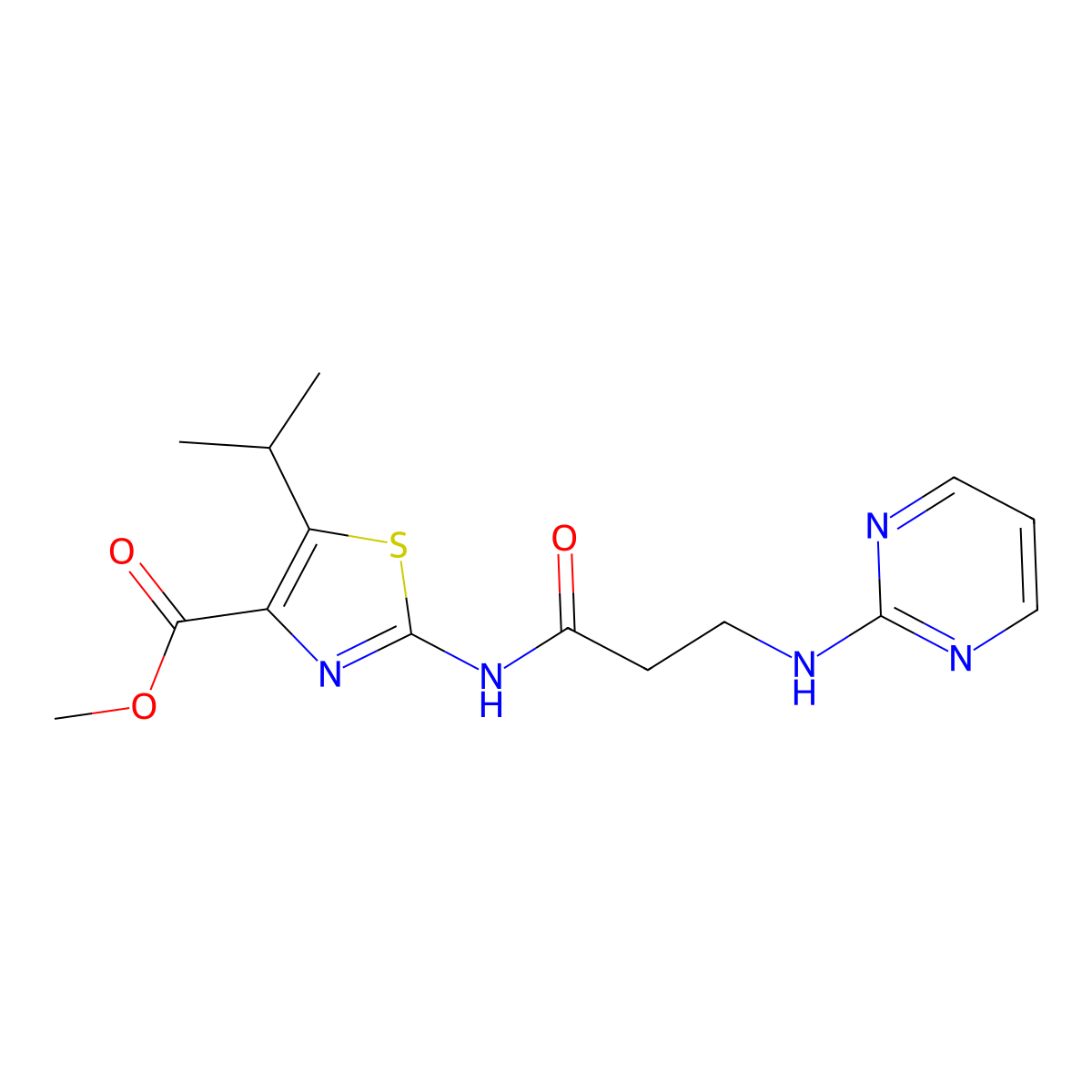 Methyl 5-isopropyl-2-(3-(pyrimidin-2-ylamino)propanamido)thiazole-4-carboxylate molecular structure, CAS 1435998-52-9
