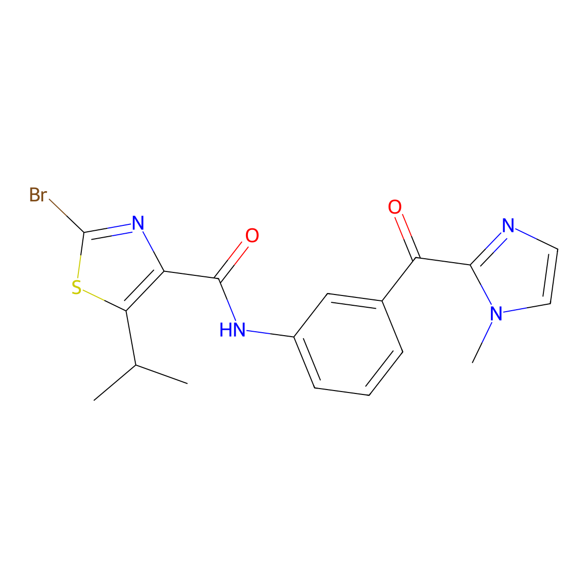 2-bromo-5-isopropyl-N-{3-[(1-methyl-1H-imidazol-2-yl)carbonyl]phenyl}-1,3-thiazole-4-carboxamide molecular structure, CAS 1435998-64-3