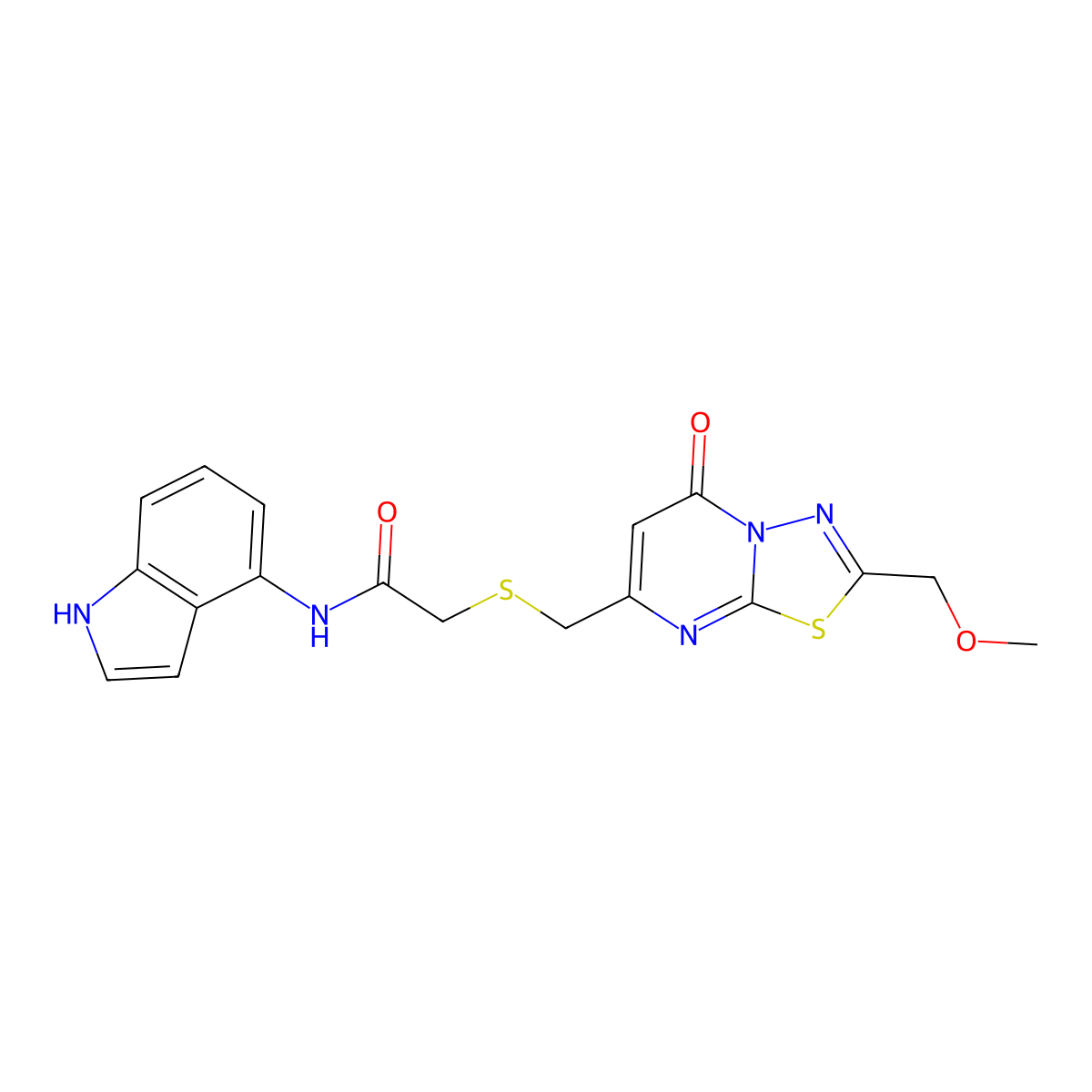 N-(1H-indol-4-yl)-2-({[2-(methoxymethyl)-5-oxo-5H-[1,3,4]thiadiazolo[3,2-a]pyrimidin-7-yl]methyl}sulfanyl)acetamide molecular structure, CAS 1435998-67-6