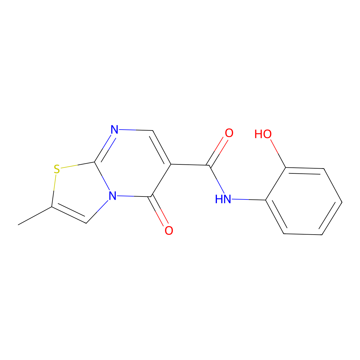 N-(2-hydroxyphenyl)-2-methyl-5-oxo-5H-thiazolo[3,2-a]pyrimidine-6-carboxamide molecular structure, CAS 1435998-76-7