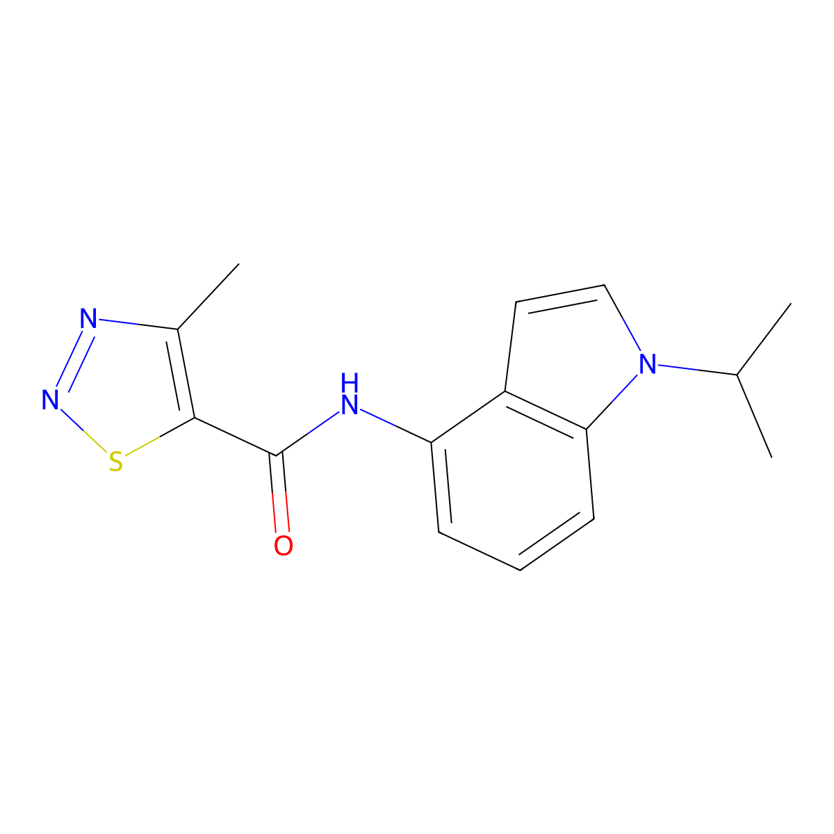 4-methyl-N-[1-(propan-2-yl)-1H-indol-4-yl]-1,2,3-thiadiazole-5-carboxamide molecular structure, CAS 1435998-93-8