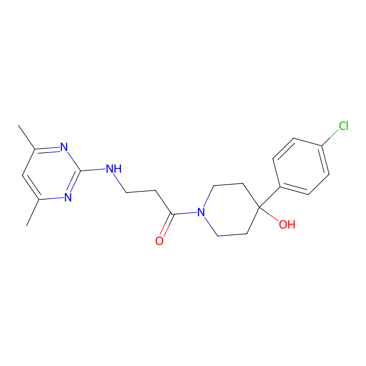 1-[4-(4-Chlorophenyl)-4-hydroxypiperidino]-3-[(4,6-dimethyl-2-pyrimidinyl)amino]-1-propanone molecular structure, CAS 1435998-94-9