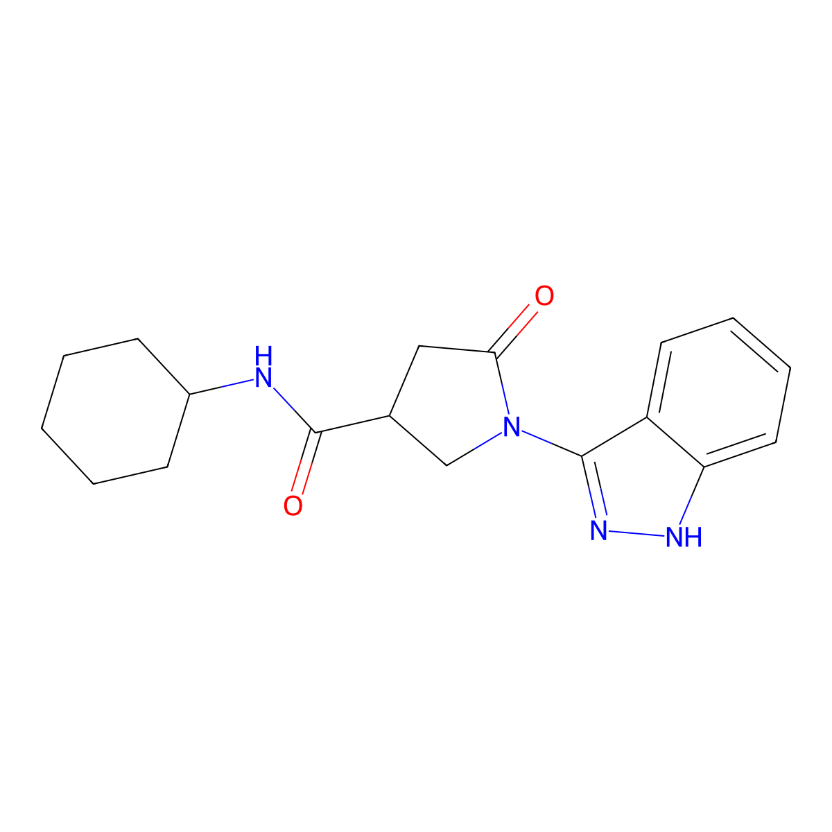 N-cyclohexyl-1-(1H-indazol-3-yl)-5-oxo-3-pyrrolidinecarboxamide molecular structure, CAS 1435998-98-3