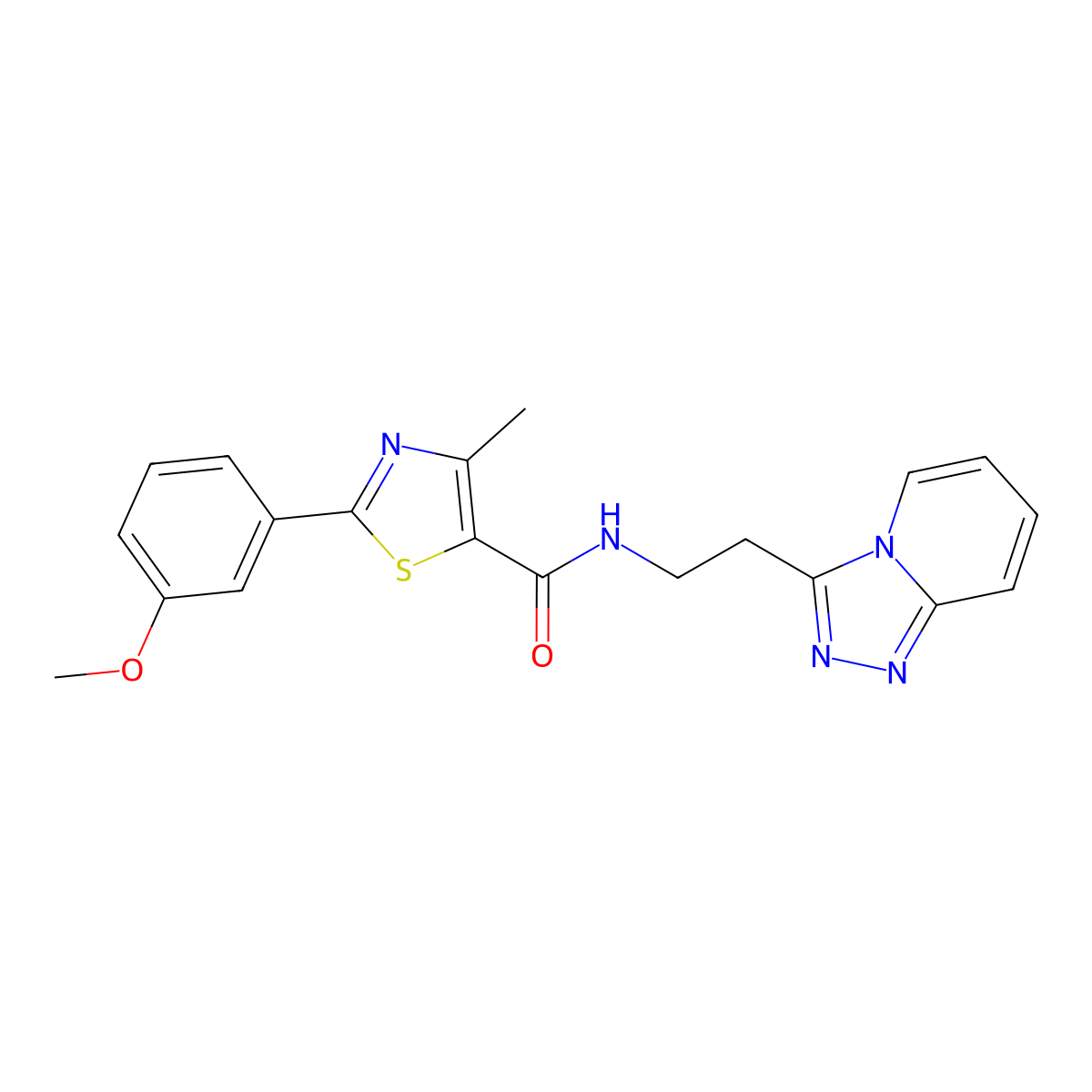 2-(3-methoxyphenyl)-4-methyl-N-(2-[1,2,4]triazolo[4,3-a]pyridin-3-ylethyl)-1,3-thiazole-5-carboxamide molecular structure, CAS 1435999-03-3