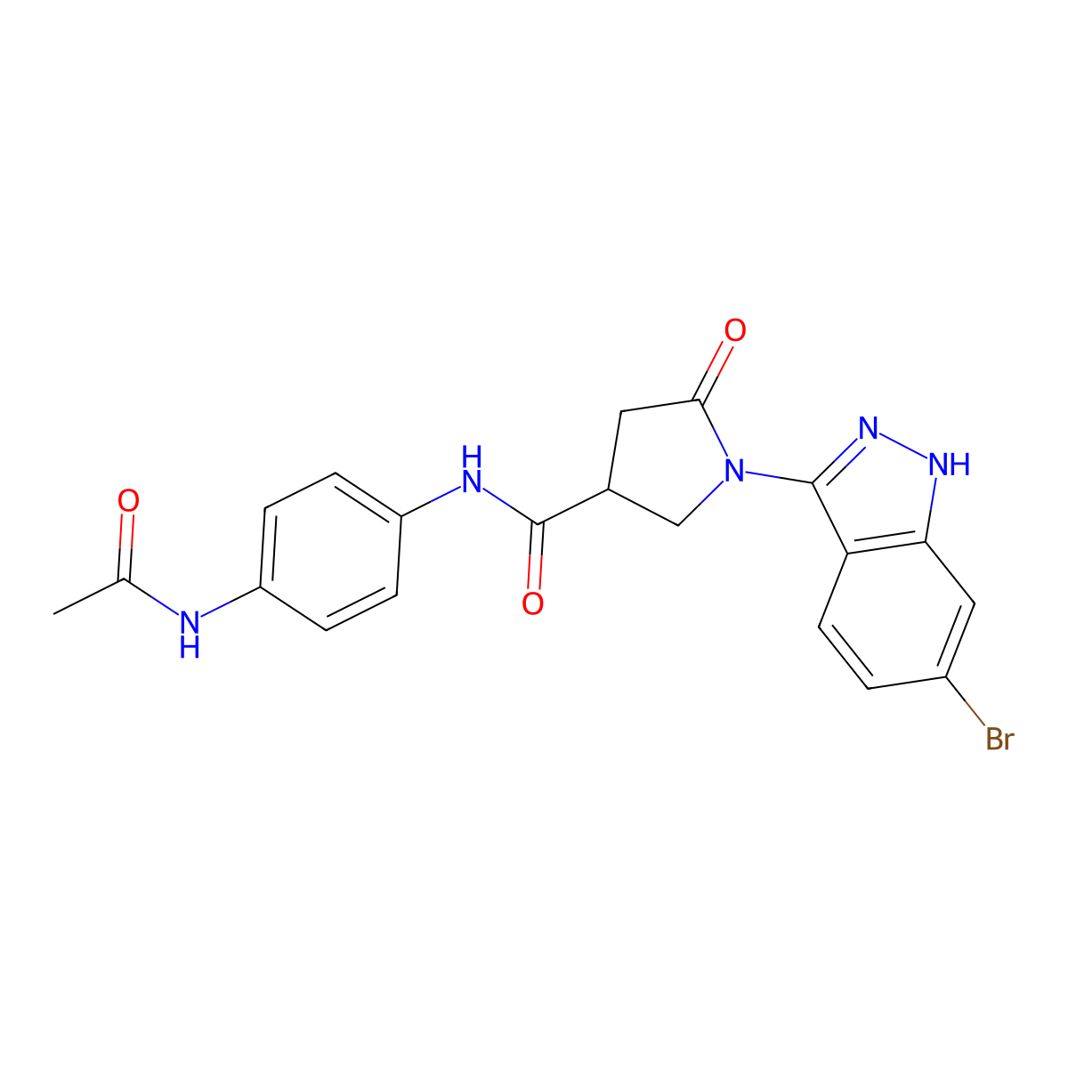 N-[4-(acetylamino)phenyl]-1-(6-bromo-2H-indazol-3-yl)-5-oxopyrrolidine-3-carboxamide molecular structure, CAS 1435999-08-8