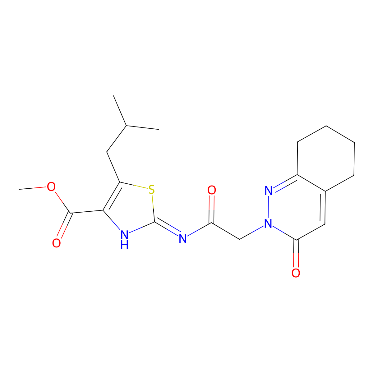 methyl 5-(2-methylpropyl)-2-{[(3-oxo-5,6,7,8-tetrahydrocinnolin-2(3H)-yl)acetyl]amino}-1,3-thiazole-4-carboxylate molecular structure, CAS 1435999-10-2