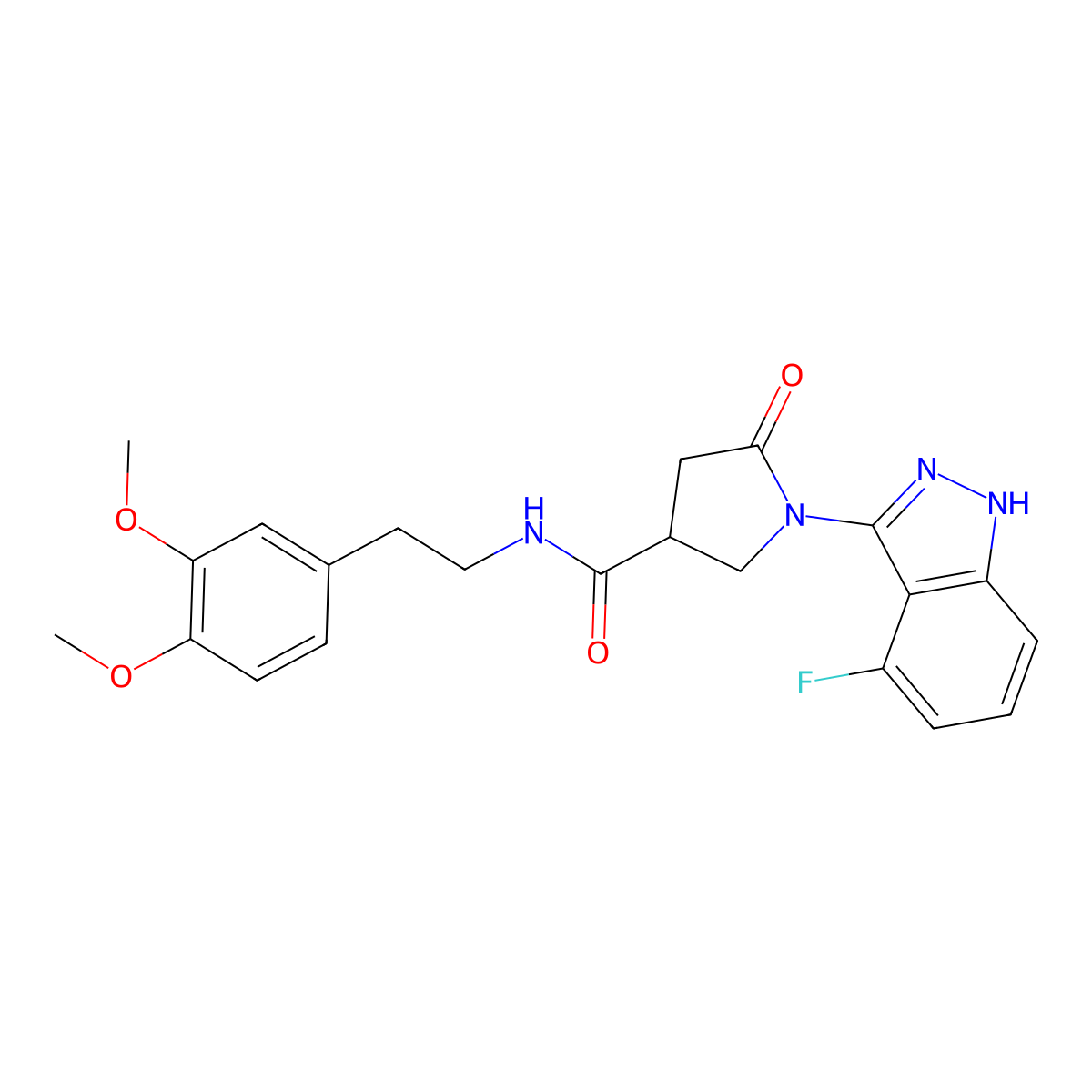 N-(3,4-dimethoxyphenethyl)-1-(4-fluoro-1H-indazol-3-yl)-5-oxo-3-pyrrolidinecarboxamide molecular structure, CAS 1435999-11-3